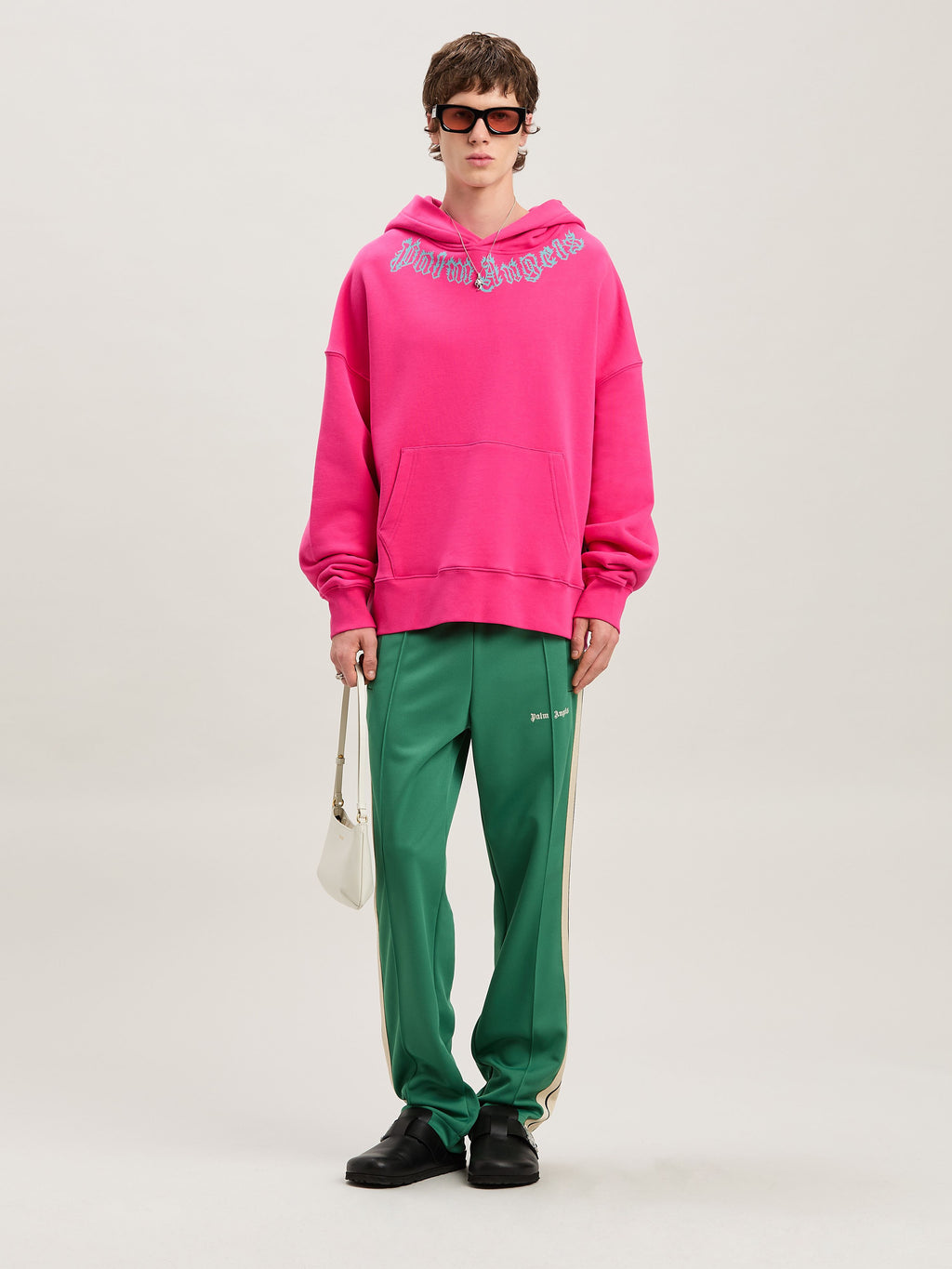PALM ANGELS  NECK LOGO HOODY FUCHSIA - LIGHT BLUE PMBB058S25FLE002