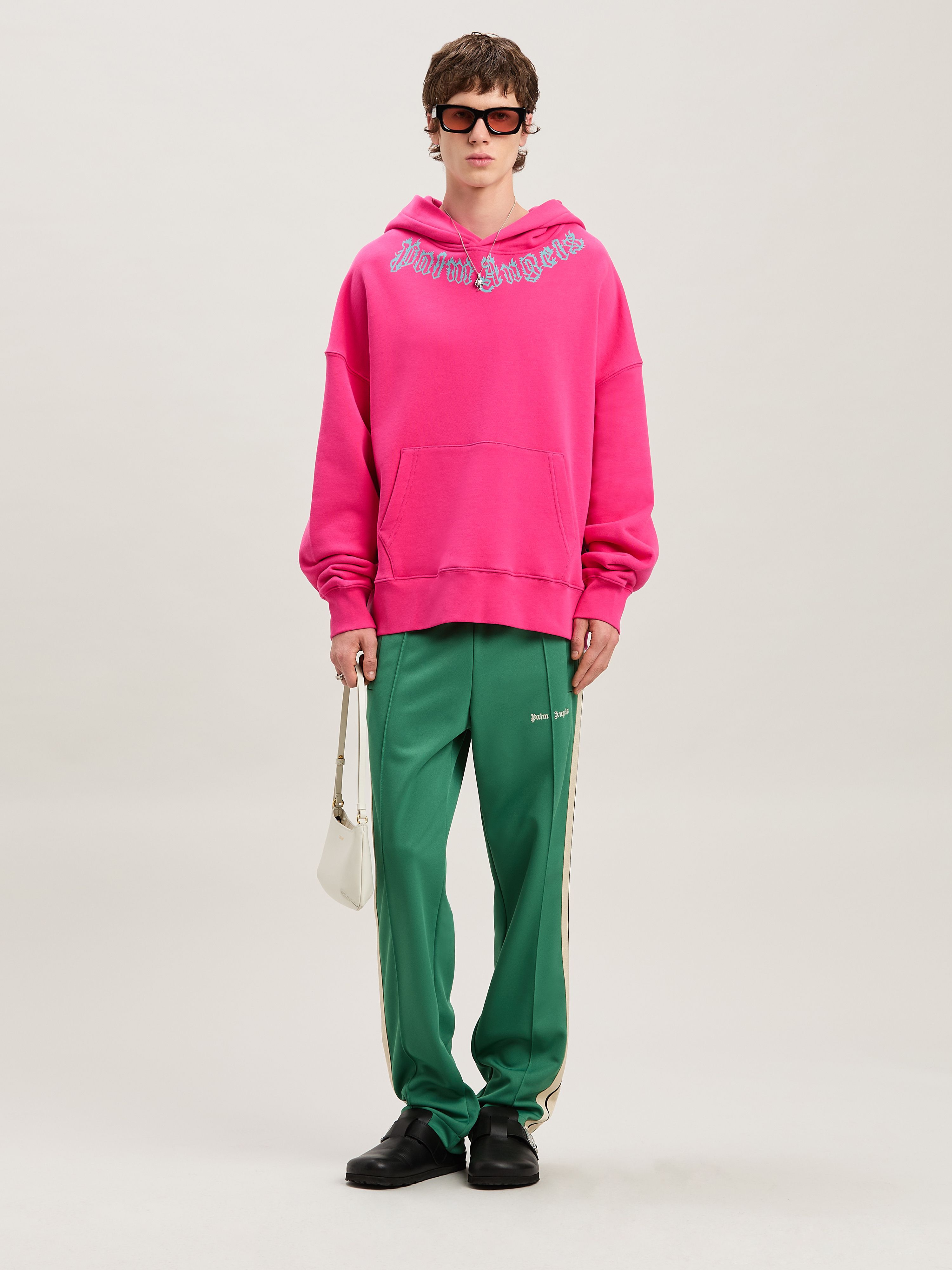 PALM ANGELS  NECK LOGO HOODY FUCHSIA - LIGHT BLUE PMBB058S25FLE002