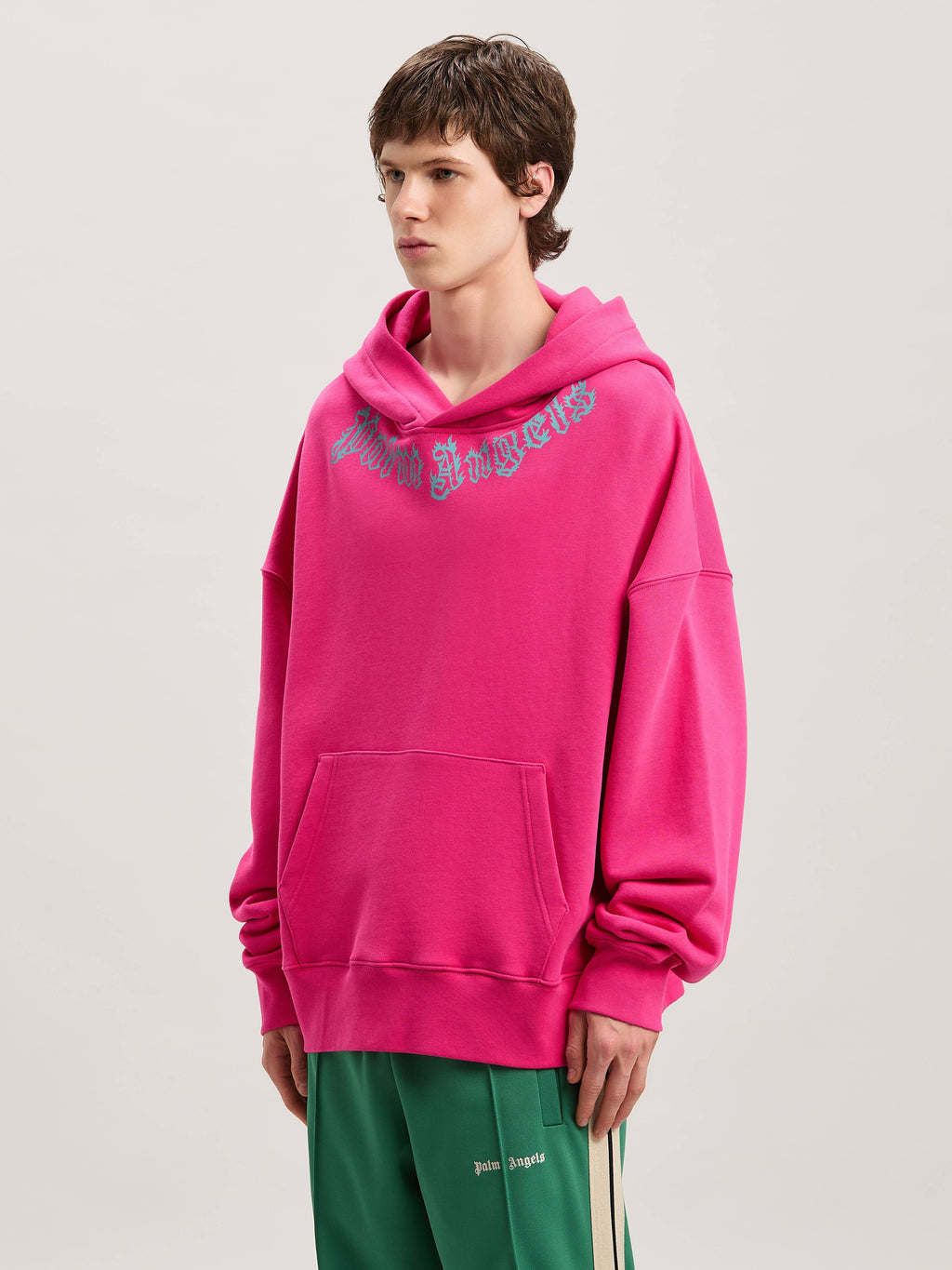 PALM ANGELS  NECK LOGO HOODY FUCHSIA - LIGHT BLUE PMBB058S25FLE002