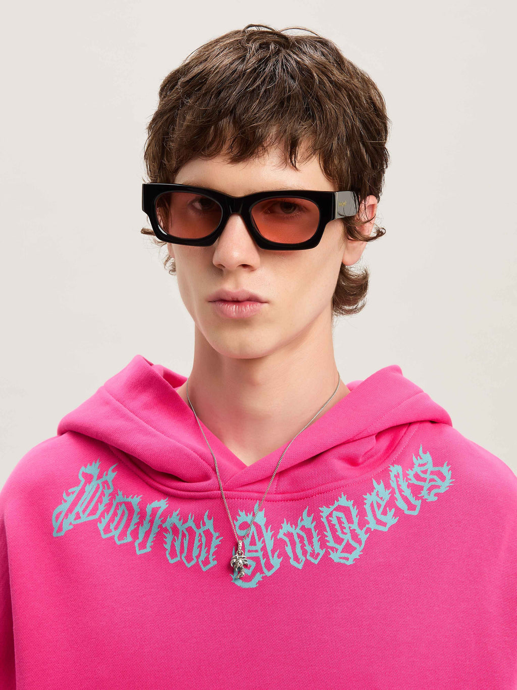 PALM ANGELS  NECK LOGO HOODY FUCHSIA - LIGHT BLUE PMBB058S25FLE002