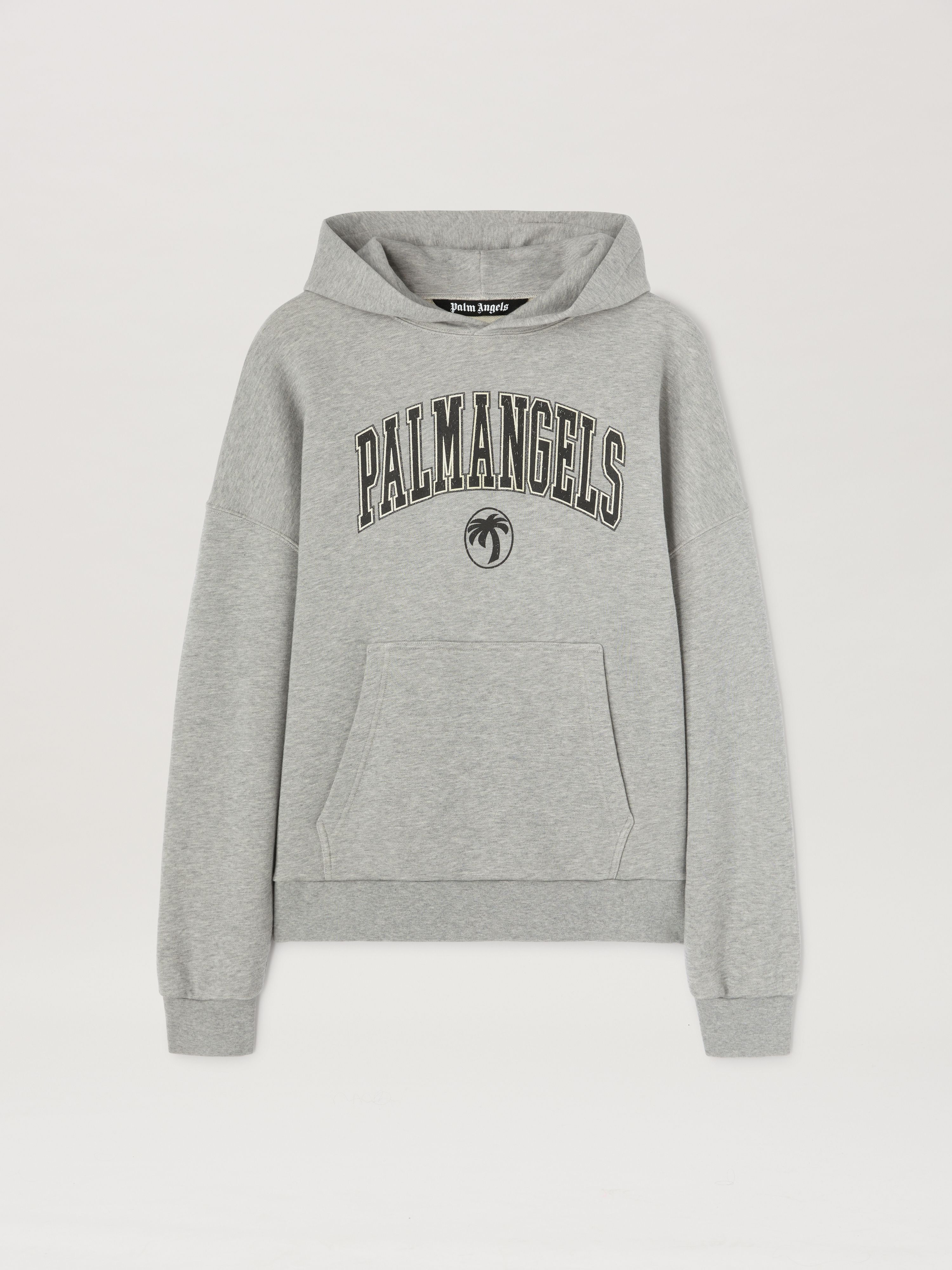 PALM ANGELS  COLLEGE PALM HOODY GREY MELANGE - BLACK PMBB155S25FLE001