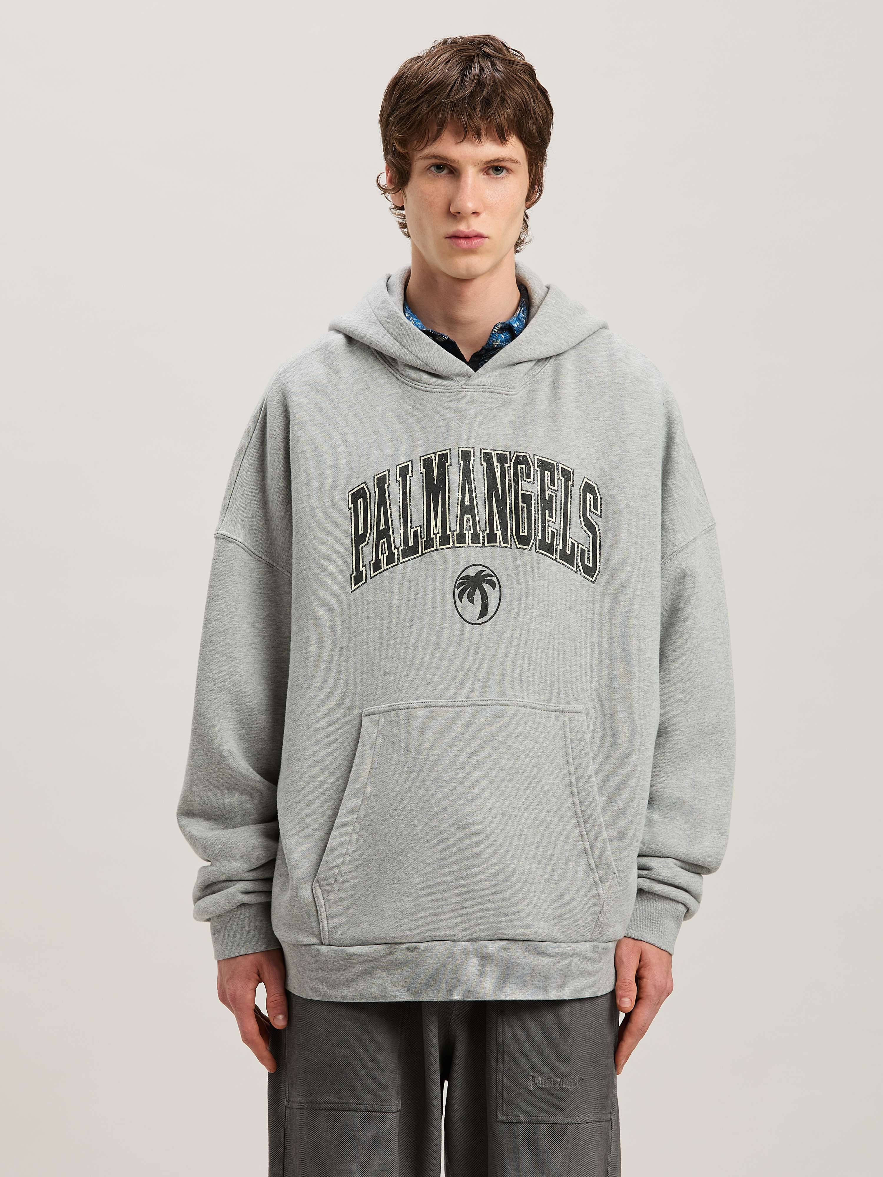 PALM ANGELS  COLLEGE PALM HOODY GREY MELANGE - BLACK PMBB155S25FLE001