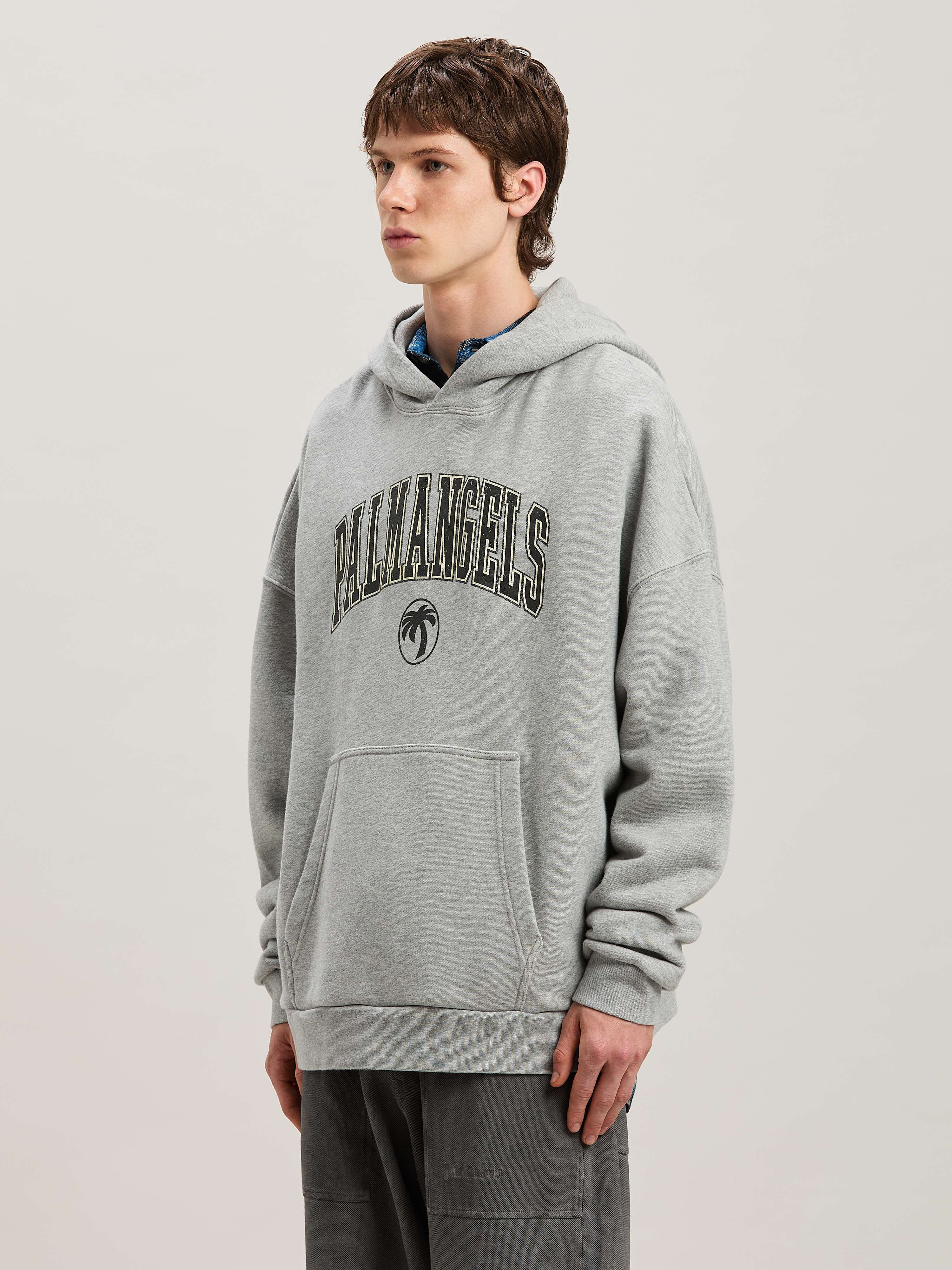PALM ANGELS  COLLEGE PALM HOODY GREY MELANGE - BLACK PMBB155S25FLE001