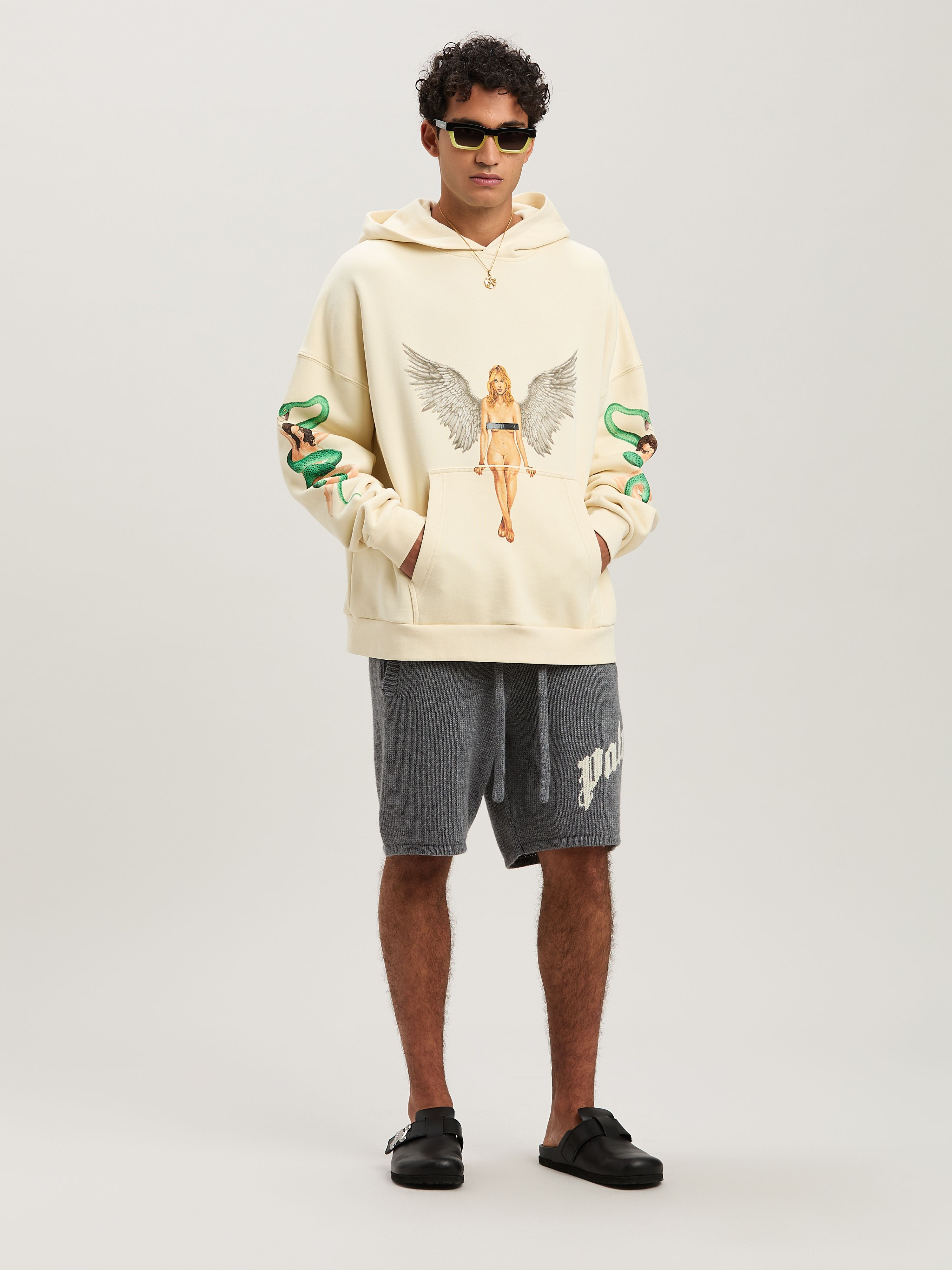 PALM ANGELS  PIN UP HOODY IVORY - BLACK PMBB155S25FLE002