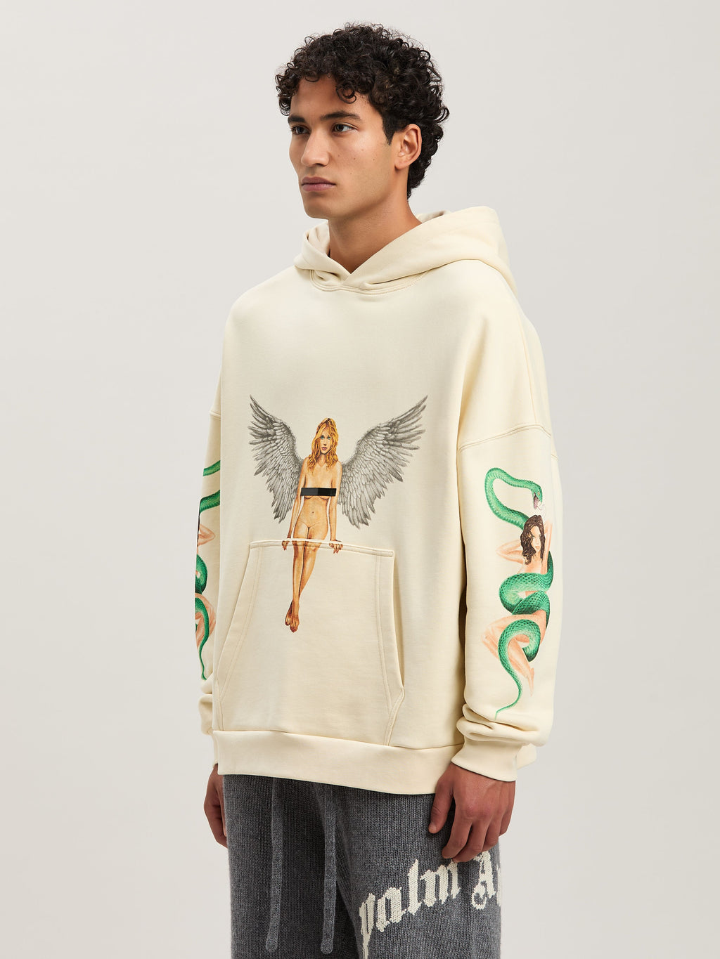 PALM ANGELS  PIN UP HOODY IVORY - BLACK PMBB155S25FLE002