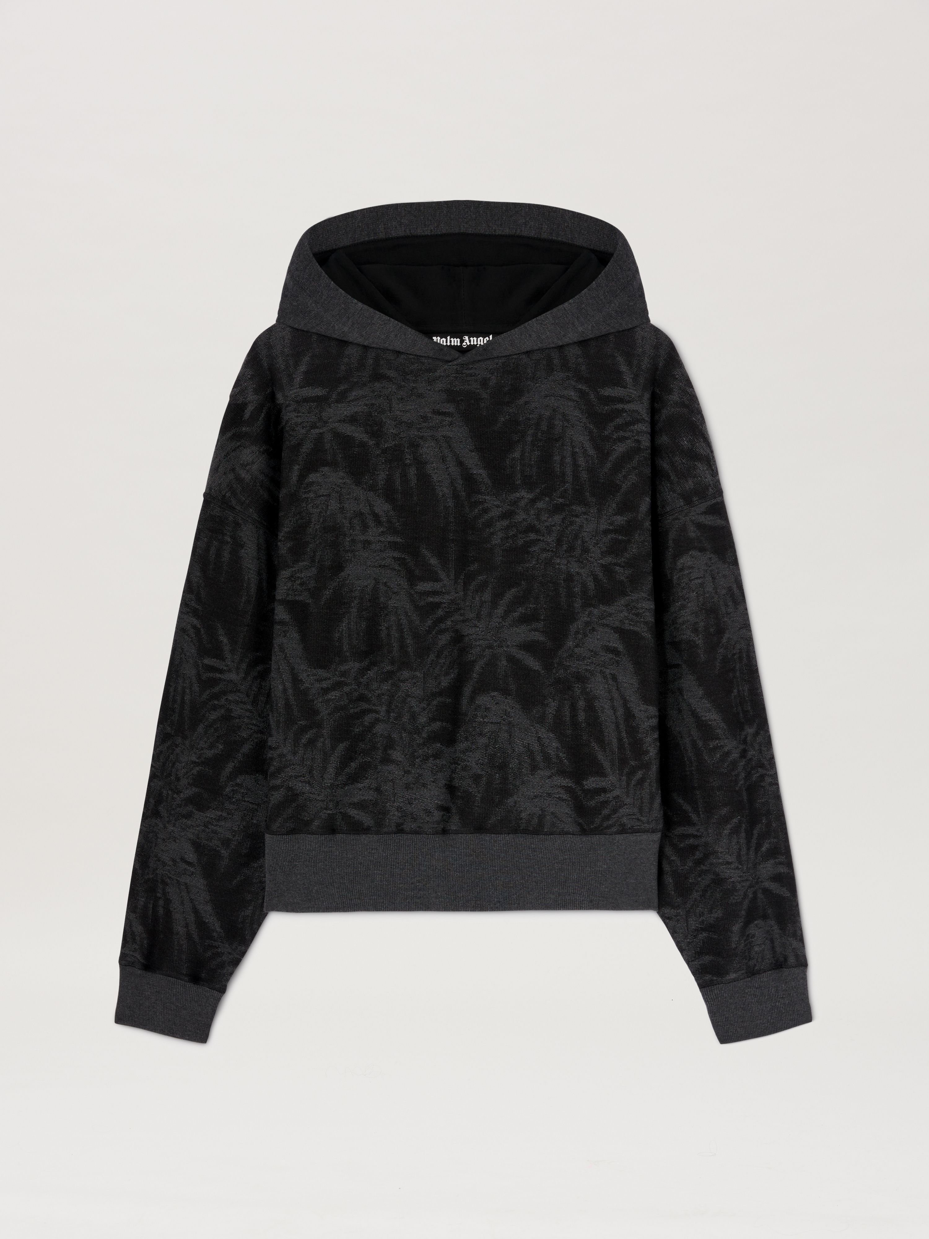 PALM ANGELS  PALMS CURVED LOGO HOODY BLACK - GREY PMBB169S25FAB001