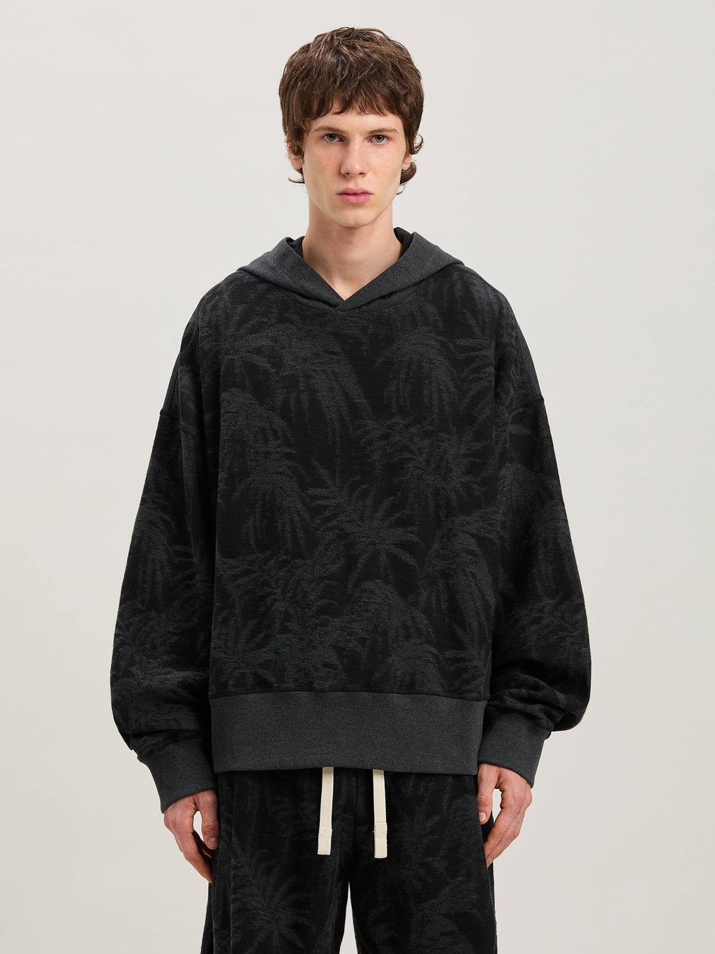 PALM ANGELS  PALMS CURVED LOGO HOODY BLACK - GREY PMBB169S25FAB001