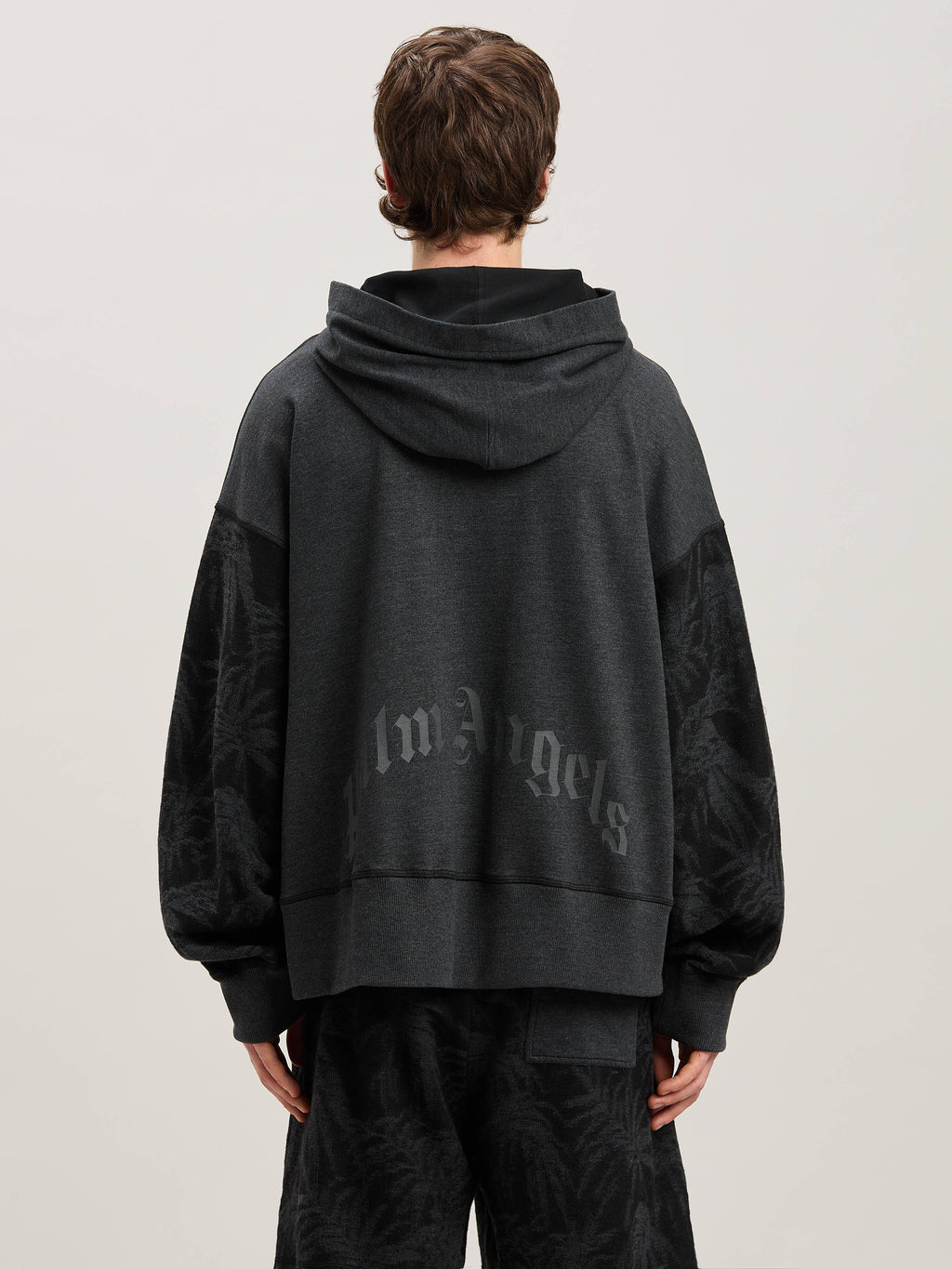 PALM ANGELS  PALMS CURVED LOGO HOODY BLACK - GREY PMBB169S25FAB001