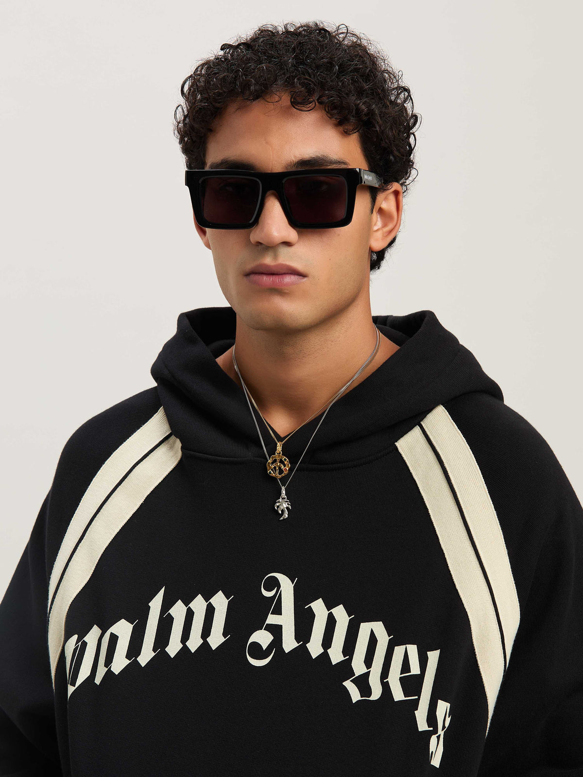 PALM ANGELS  CURVED LOGO TRACK HOODY BLACK - IVORY PMBB171S25FLE001
