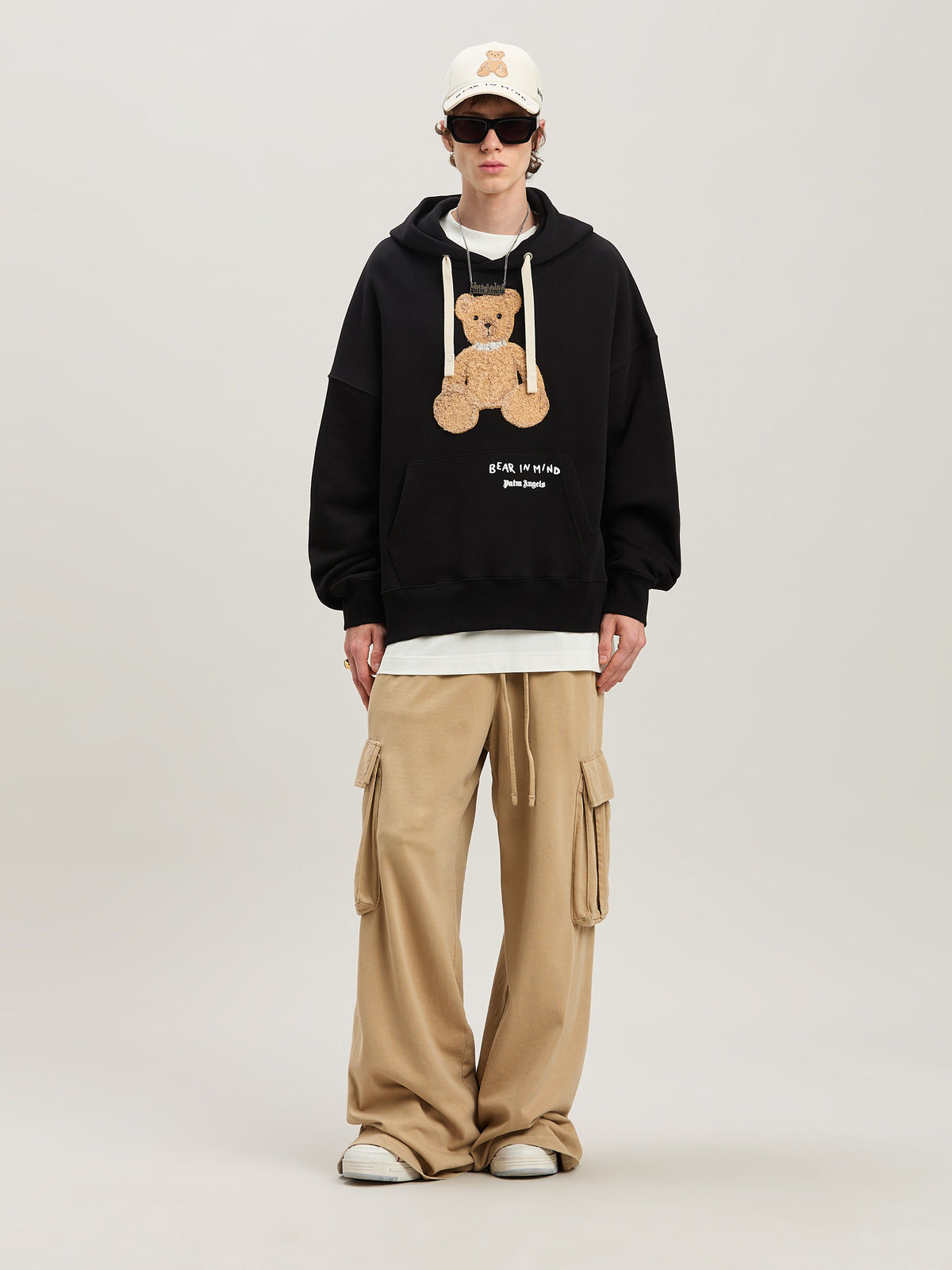 PALM ANGELS  BEAR IN MIND HOODY BLACK - BROWN PMBB172S25FLE001