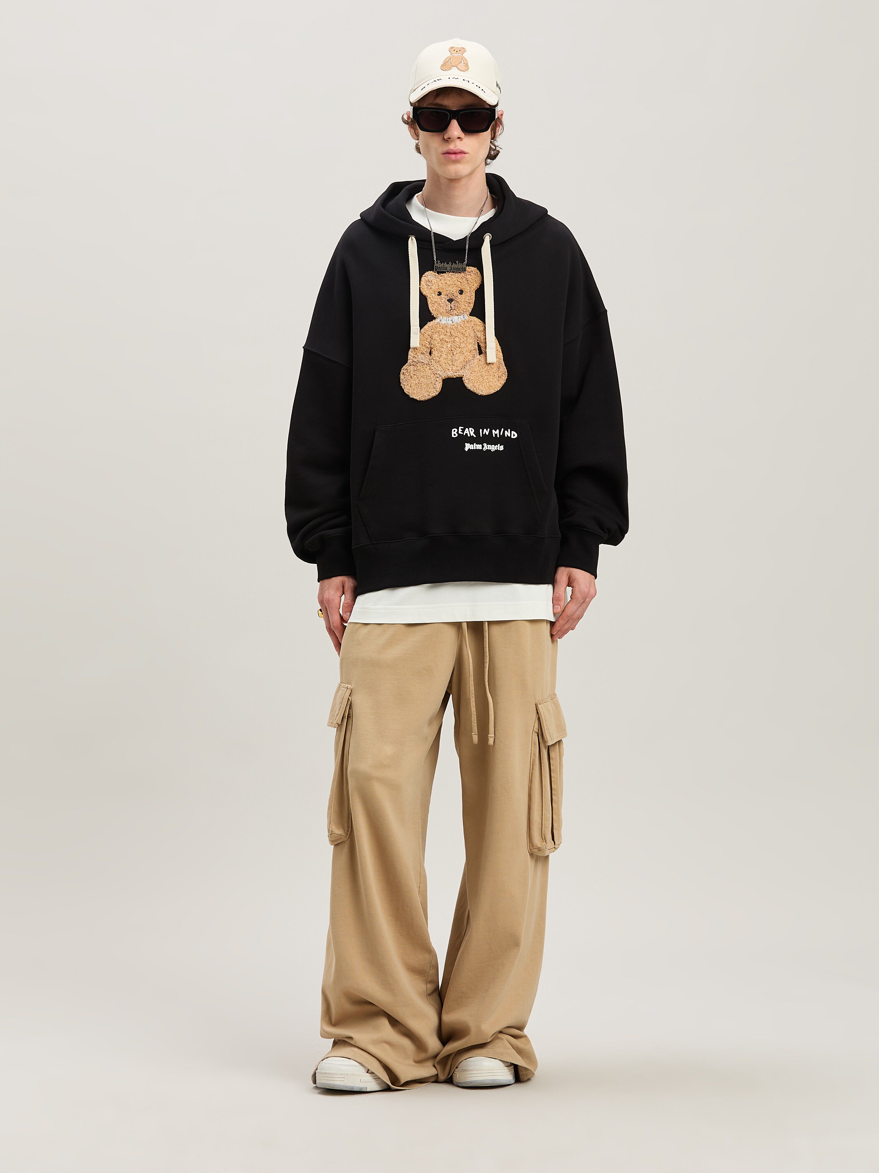 PALM ANGELS  BEAR IN MIND HOODY BLACK - BROWN PMBB172S25FLE001