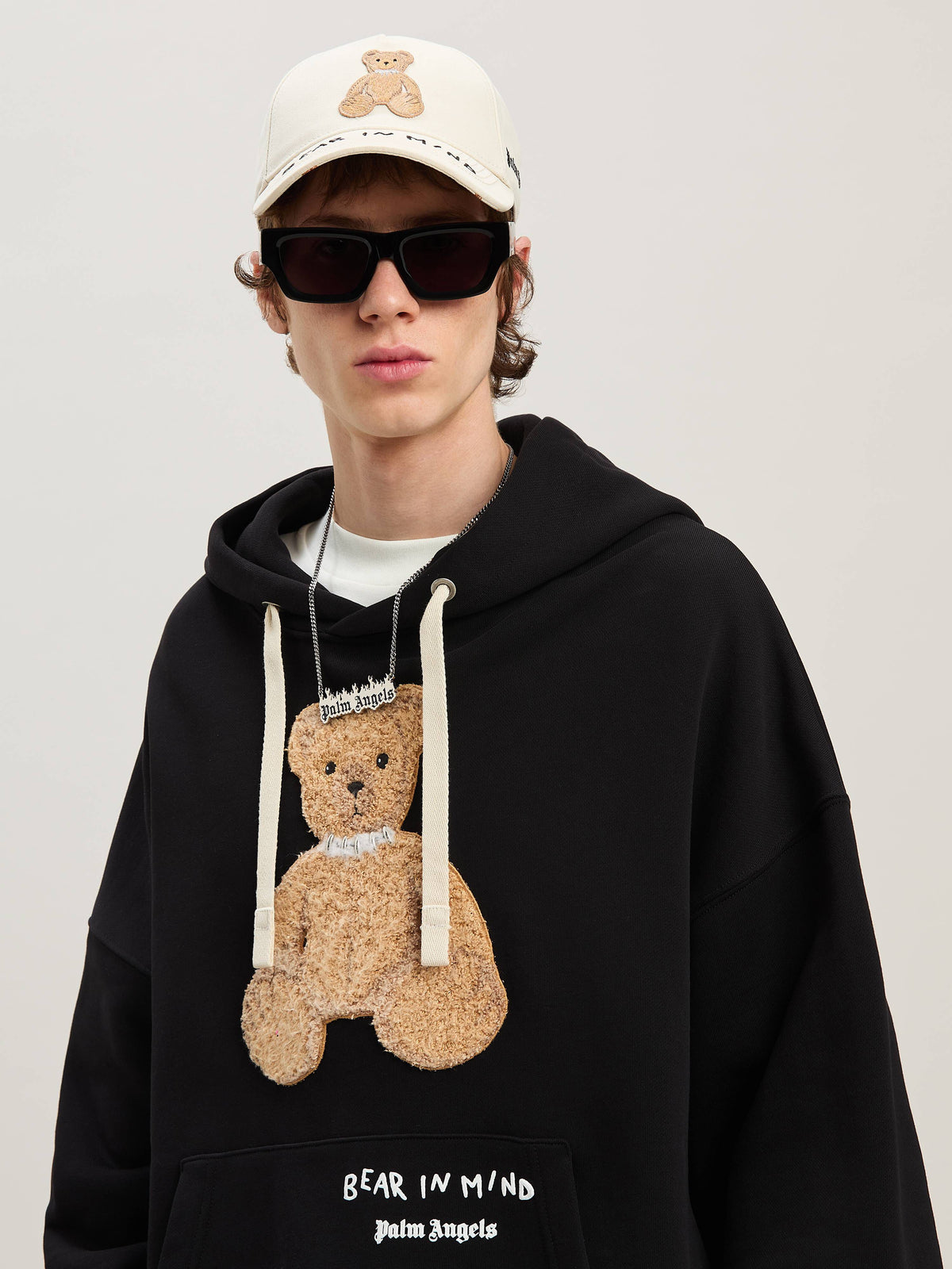 PALM ANGELS  BEAR IN MIND HOODY BLACK - BROWN PMBB172S25FLE001