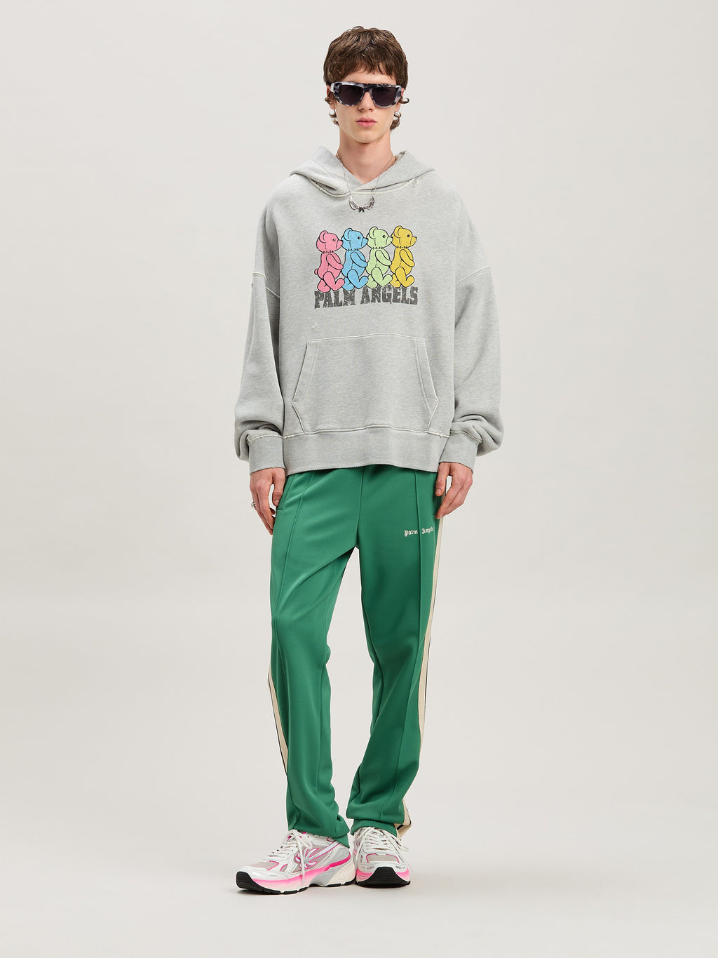 PALM ANGELS  CROSSROADS BEARS HOODY GREY MELANGE - MU GREY MELANGE - MULTICOLOR PMBB172S25FLE002