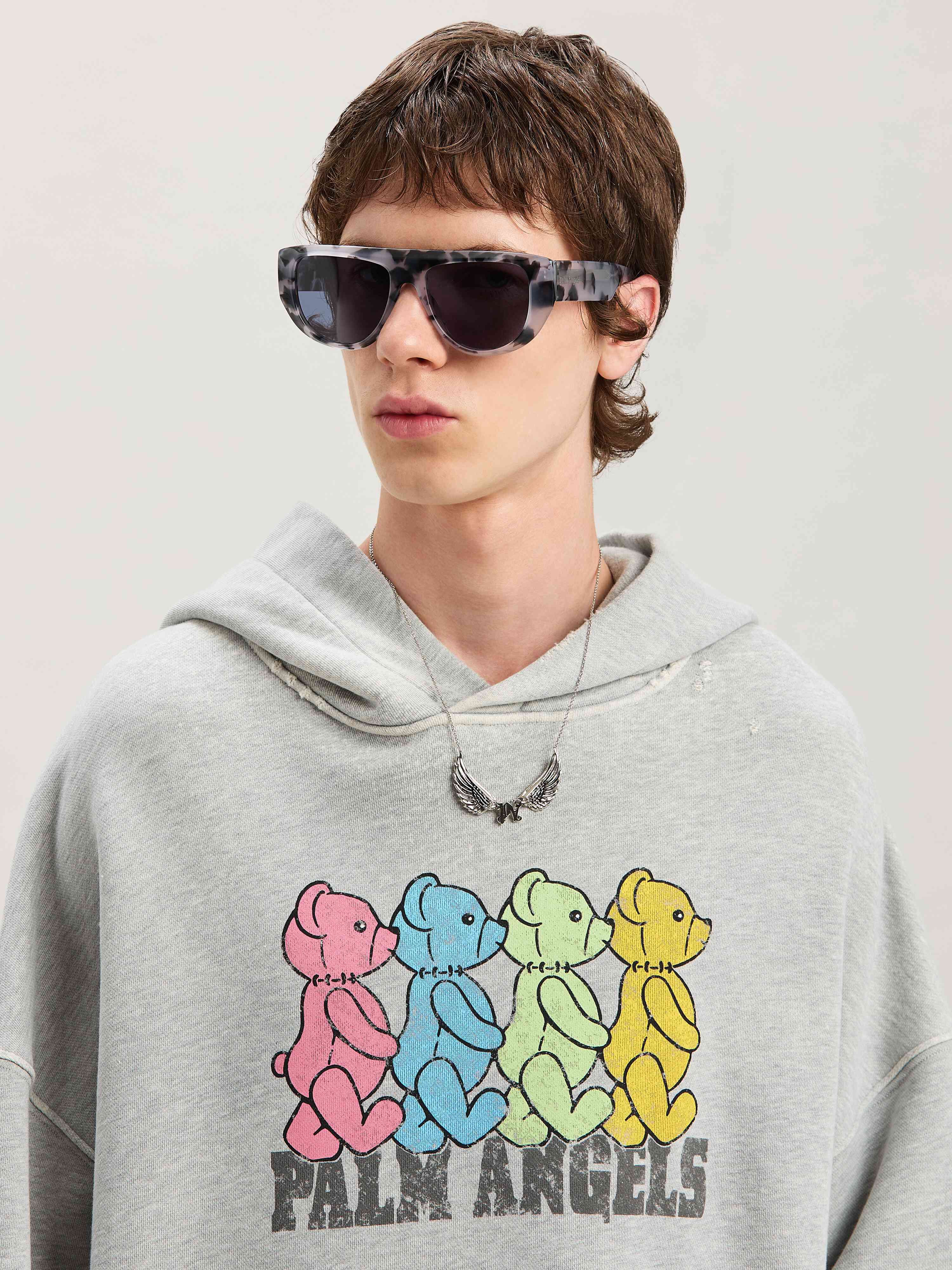 PALM ANGELS  CROSSROADS BEARS HOODY GREY MELANGE - MU GREY MELANGE - MULTICOLOR PMBB172S25FLE002