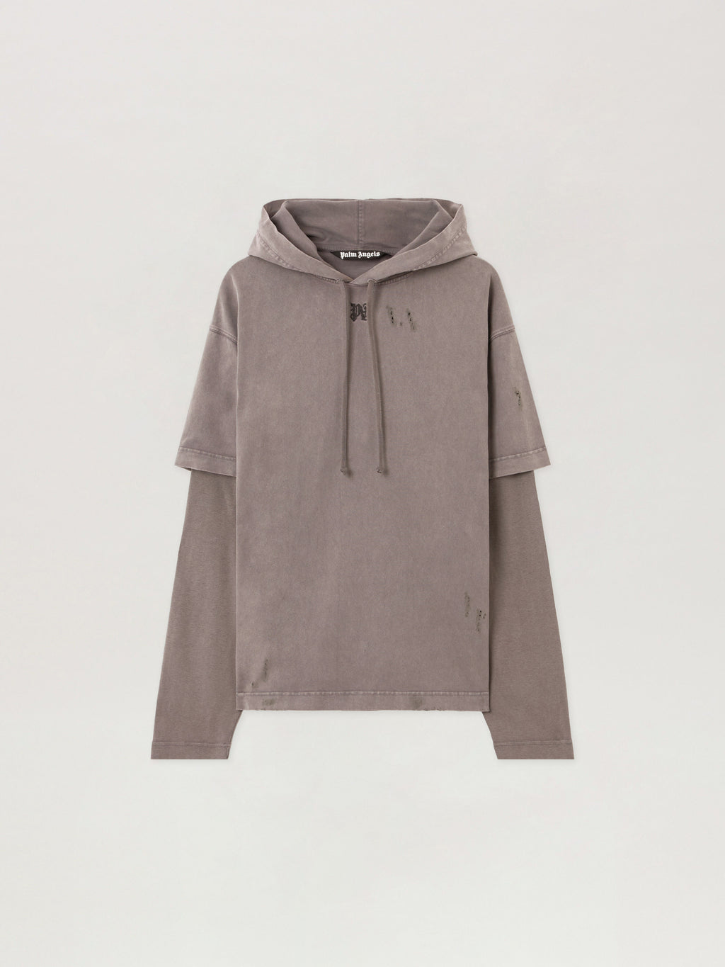 PALM ANGELS Monogram Distressed Hoodie MEDIUM GREY - BLACK PMBB178F25FLE001