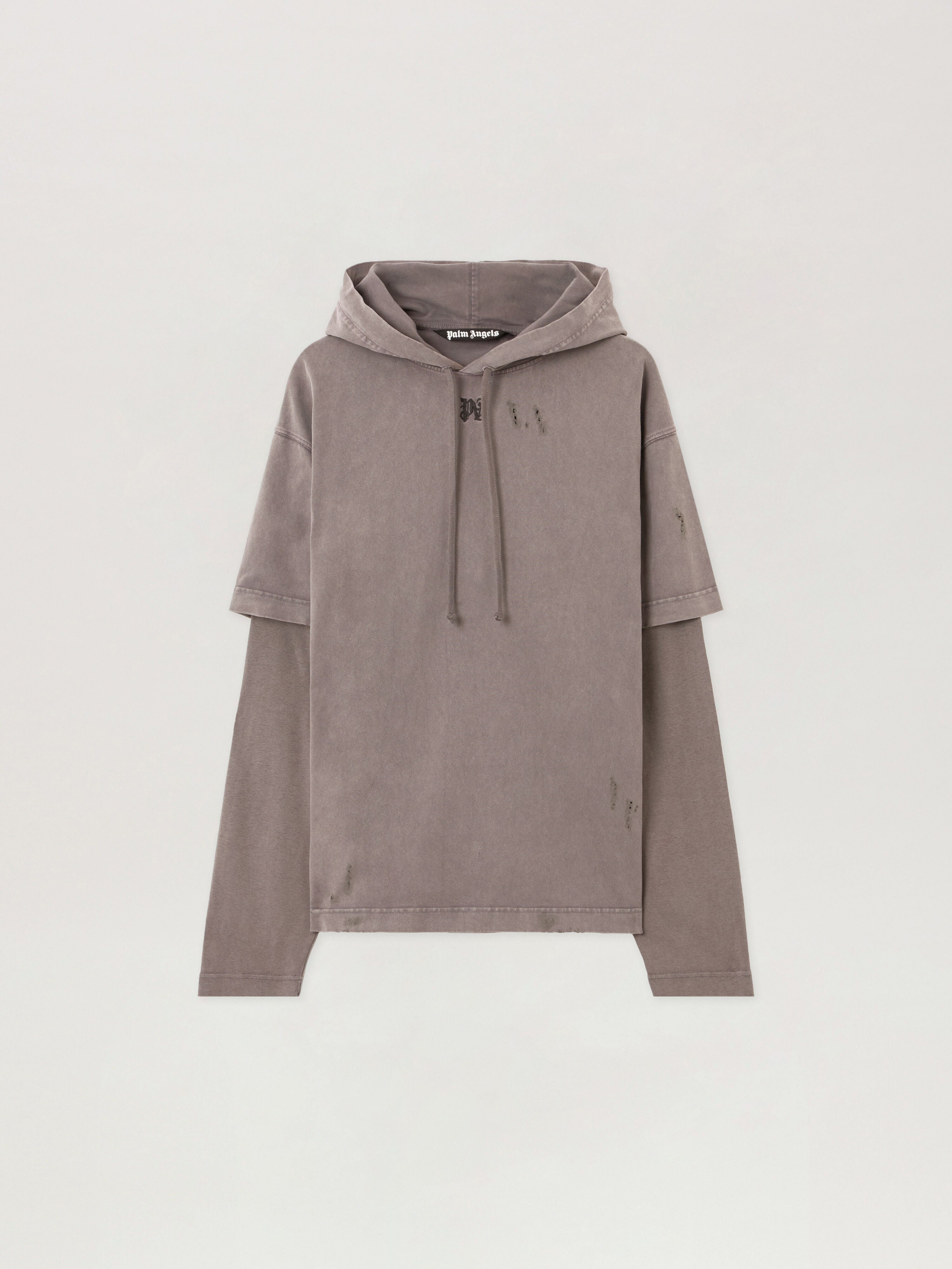 PALM ANGELS Monogram Distressed Hoodie MEDIUM GREY - BLACK PMBB178F25FLE001