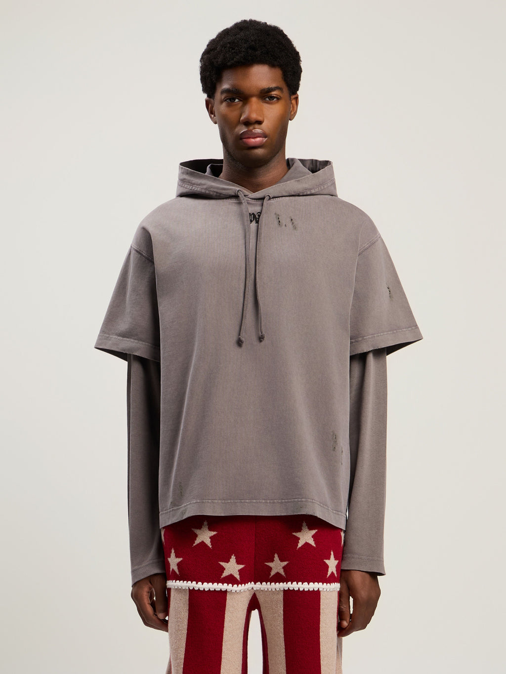 PALM ANGELS Monogram Distressed Hoodie MEDIUM GREY - BLACK PMBB178F25FLE001