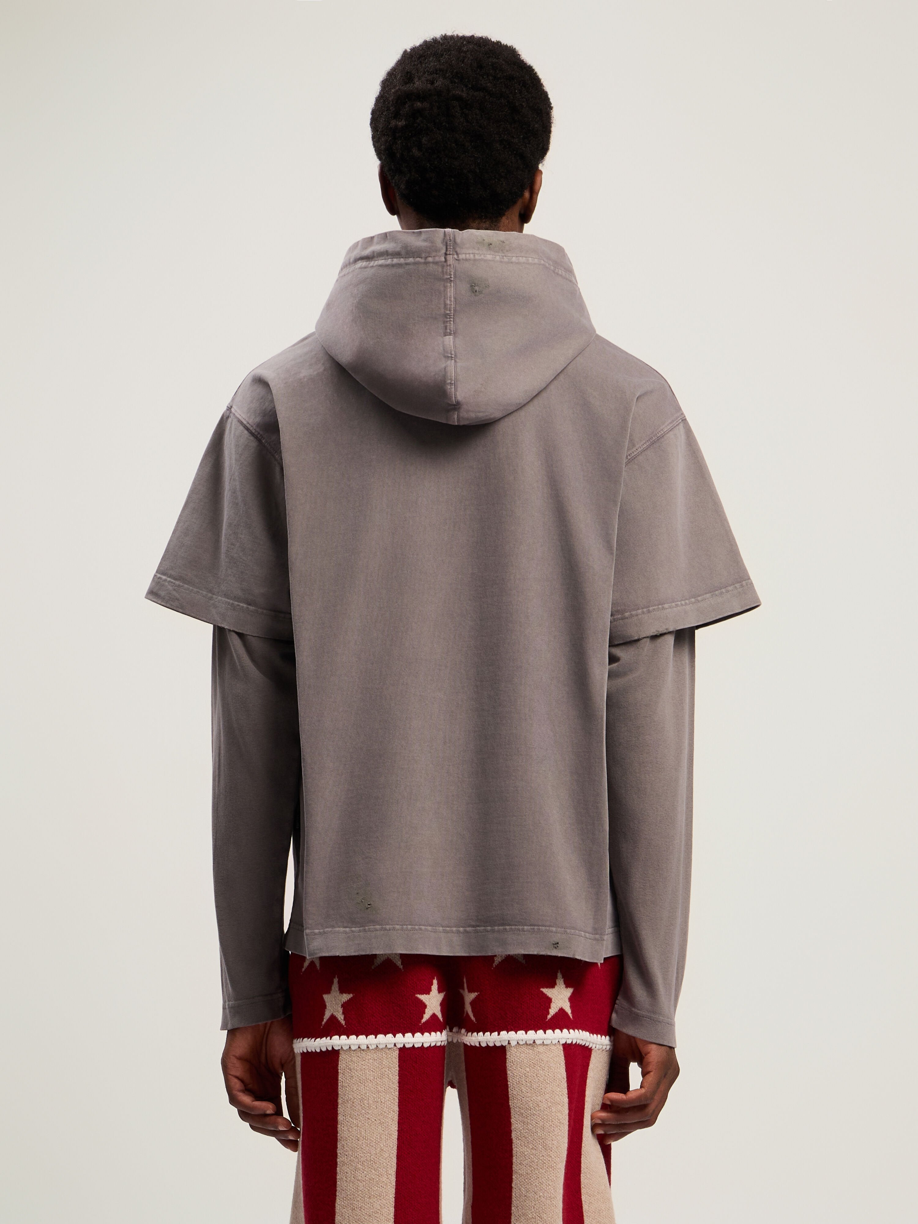 PALM ANGELS Monogram Distressed Hoodie MEDIUM GREY - BLACK PMBB178F25FLE001