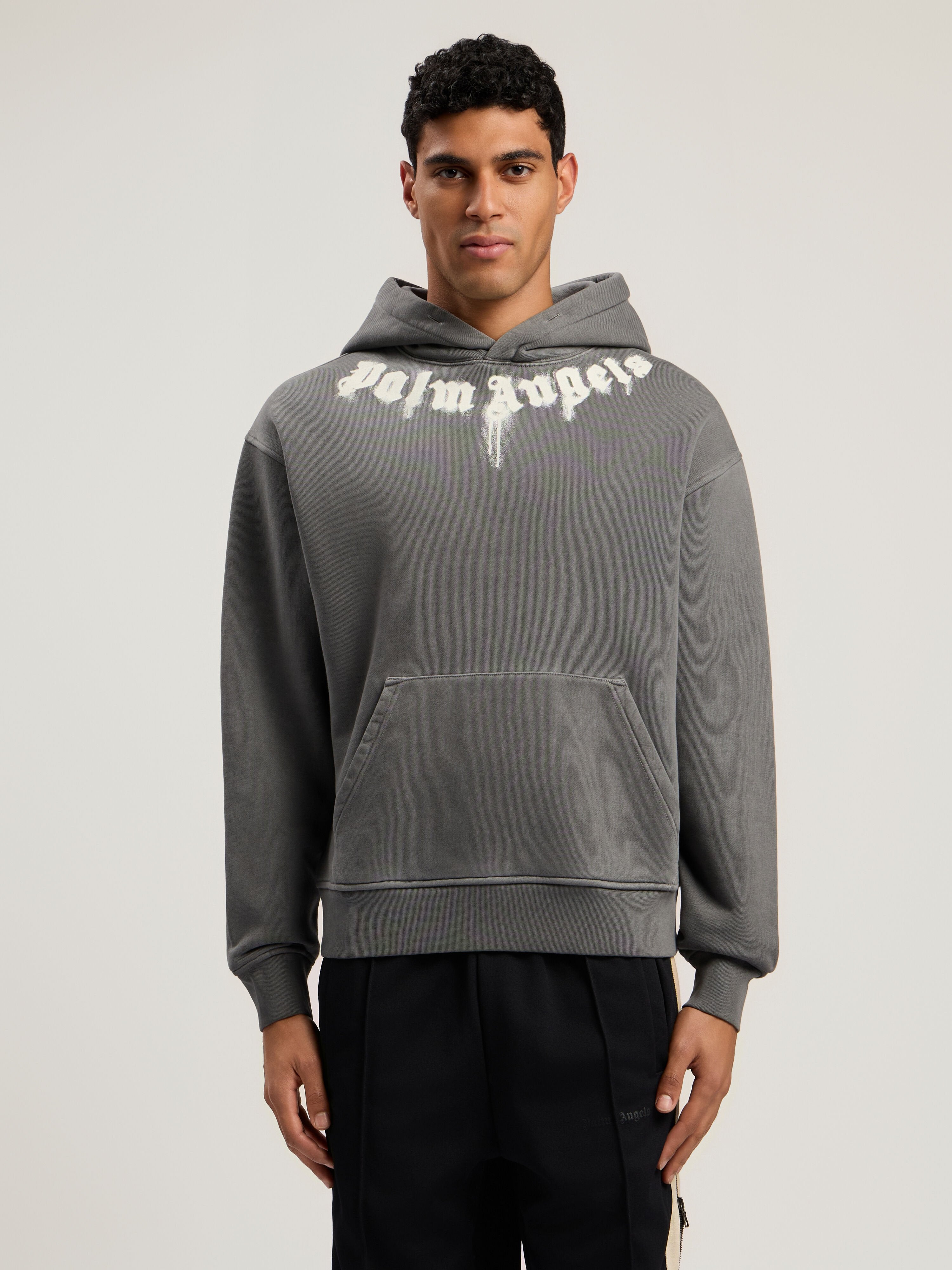 PALM ANGELS Neck Logo Regular Hoodie DARK GREY - OFF WHITE PMBB17DF25FLE003