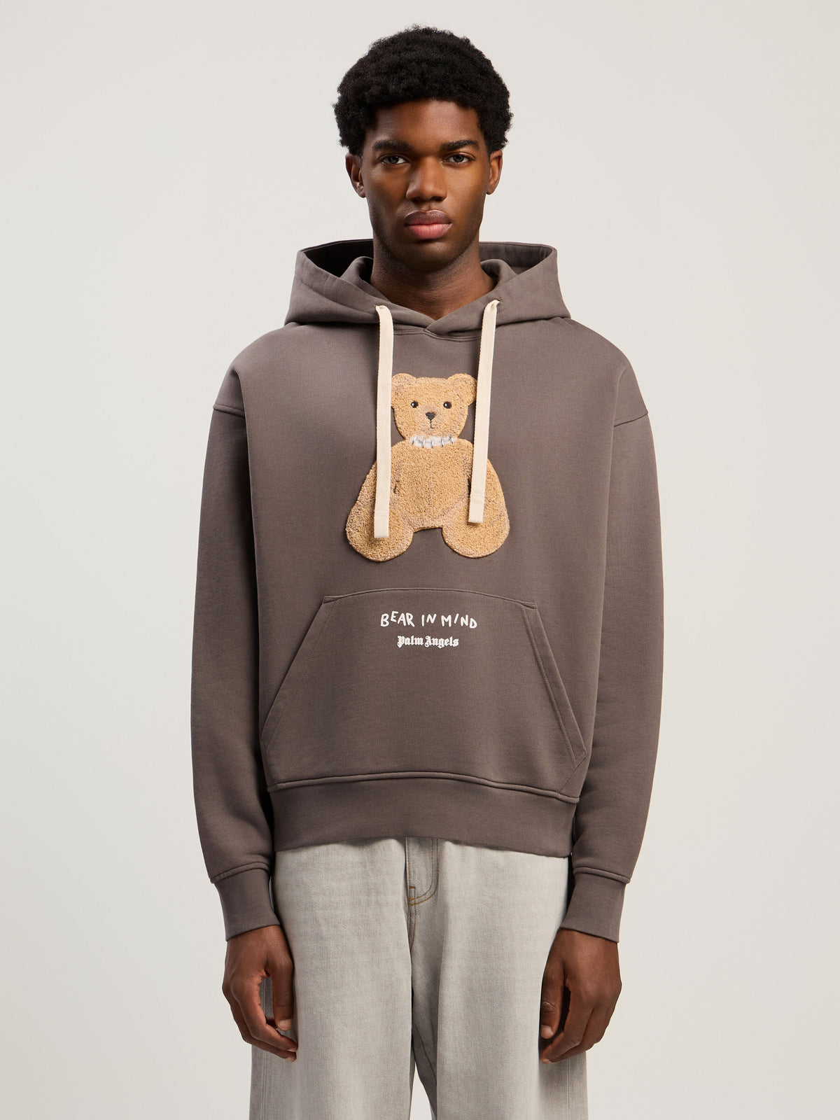 PALM ANGELS Bear In Mind Hoodie DARK GREY - BROWN PMBB17DF25FLE004