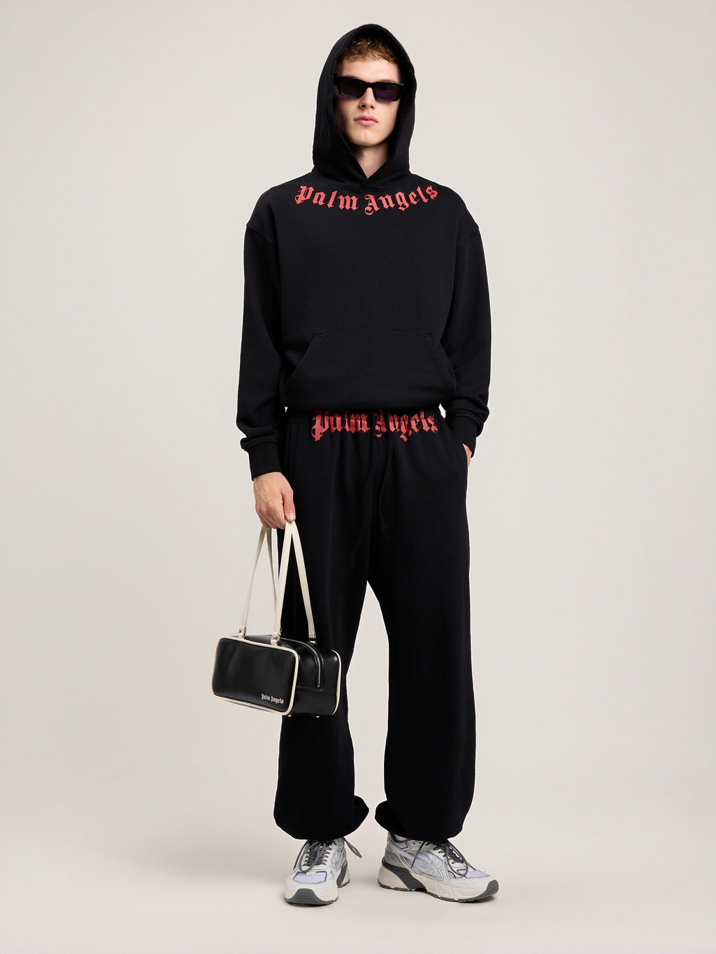 PALM ANGELS Neck Logo Hoodie BLACK RED PMBB17DS26FLE007