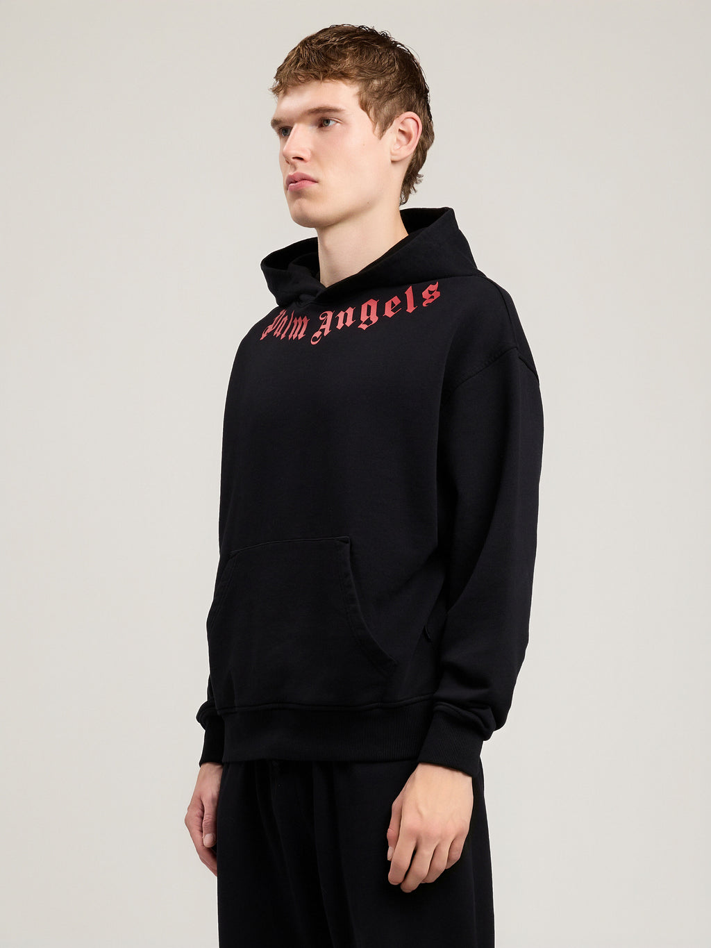 PALM ANGELS Neck Logo Hoodie BLACK RED PMBB17DS26FLE007