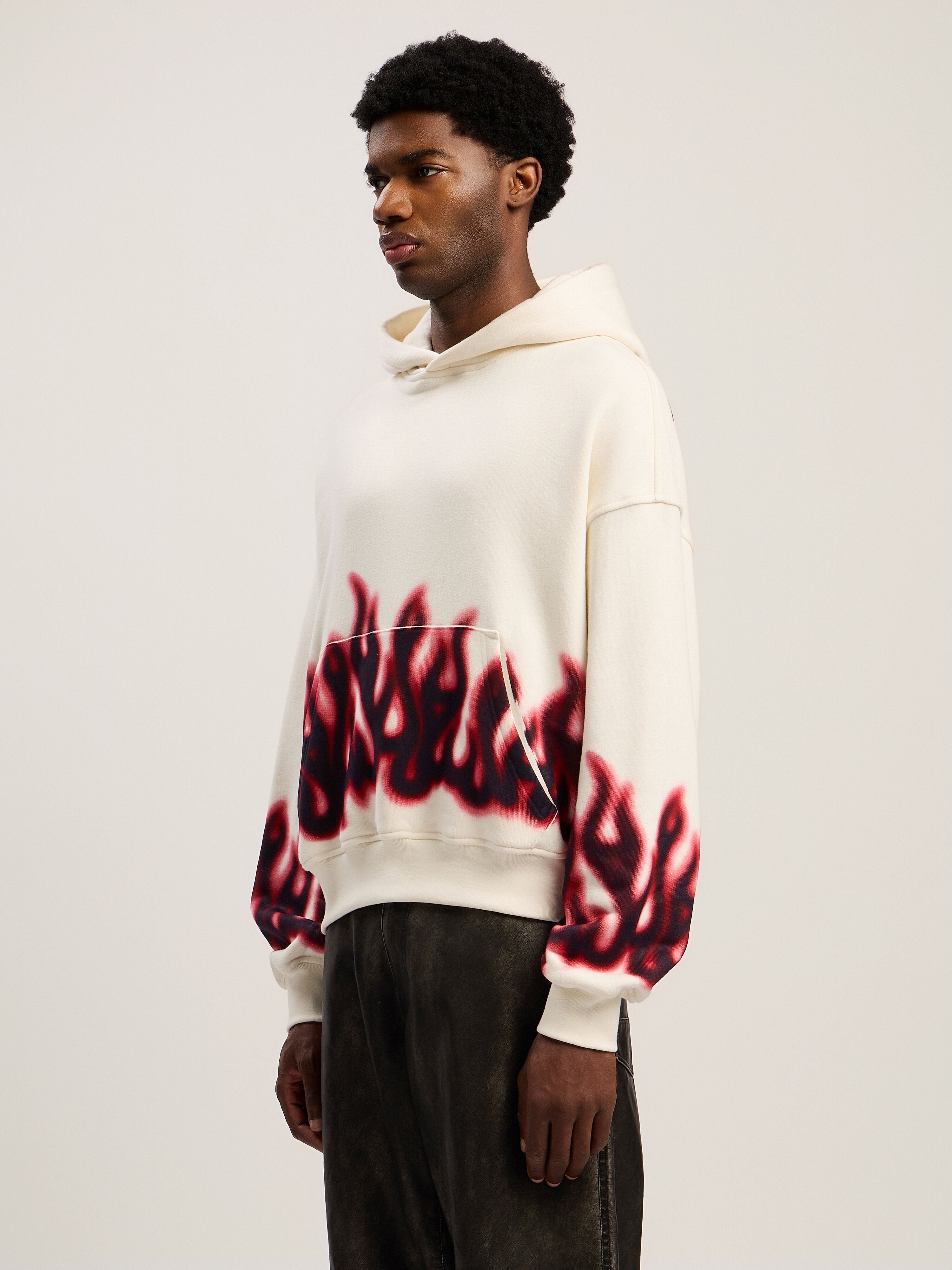 PALM ANGELS Flames Loose Hoodie OFF WHITE - MULTICOLOR PMBB17EF25FLE002