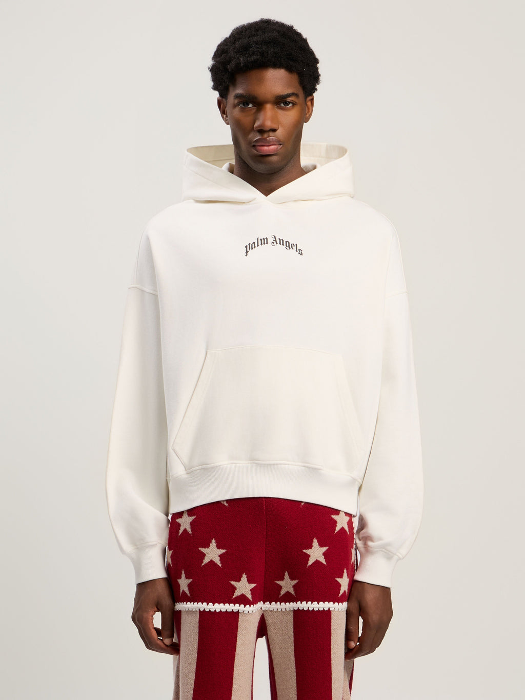 PALM ANGELS Back Curved Logo Loose Hoodie OFF WHITE - BLACK PMBB17EF25FLE004