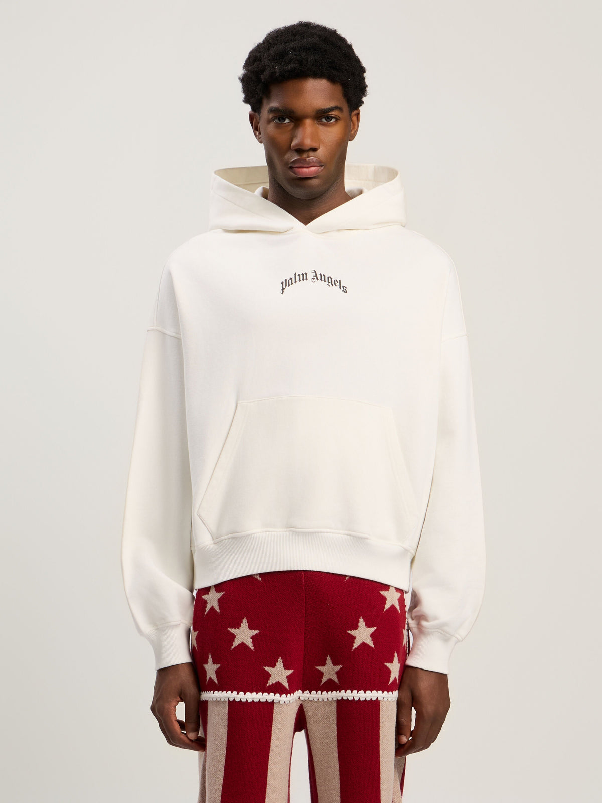PALM ANGELS Back Curved Logo Loose Hoodie OFF WHITE - BLACK PMBB17EF25FLE004