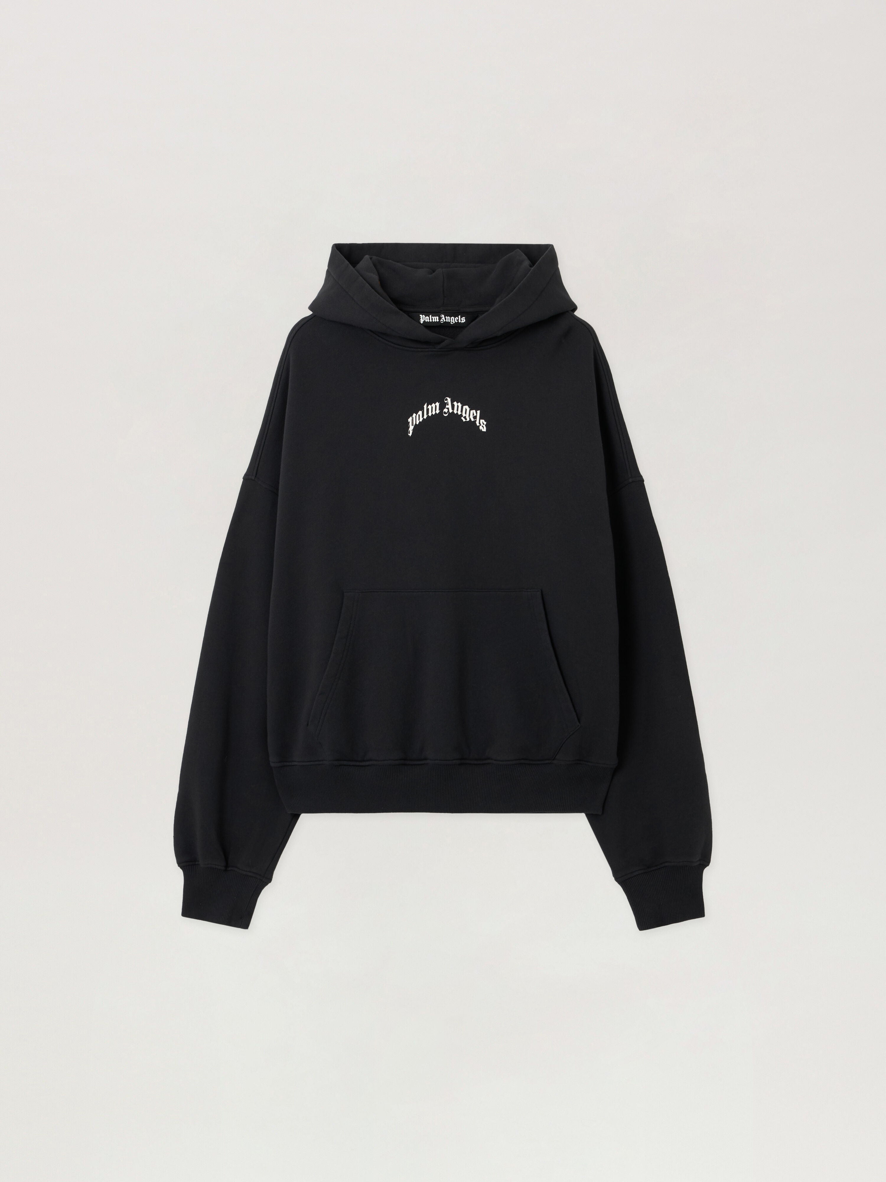 PALM ANGELS Curved Logo Loose Hoodie BLACK - OFF WHITE PMBB17EF25FLE004