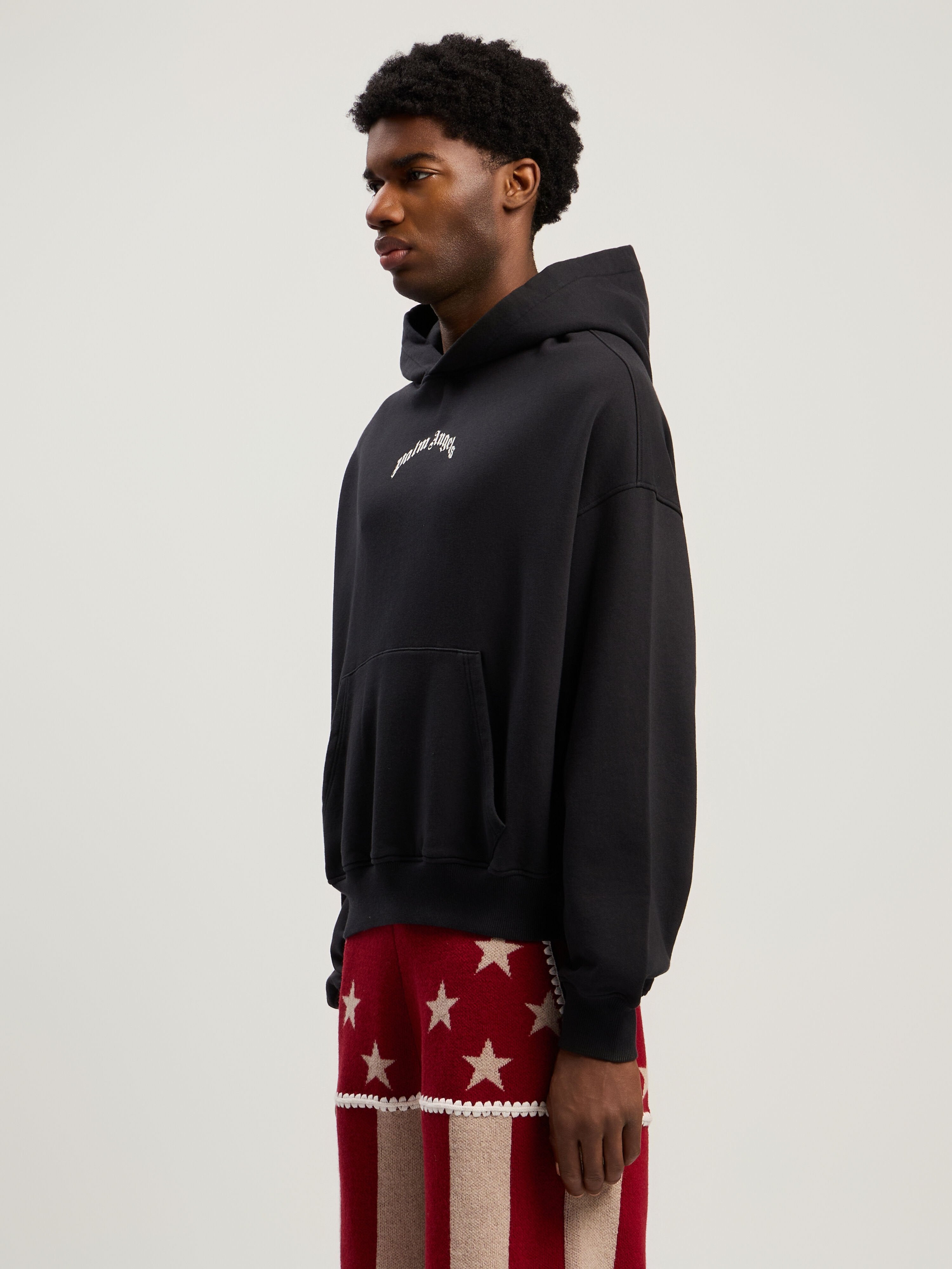 PALM ANGELS Curved Logo Loose Hoodie BLACK - OFF WHITE PMBB17EF25FLE004