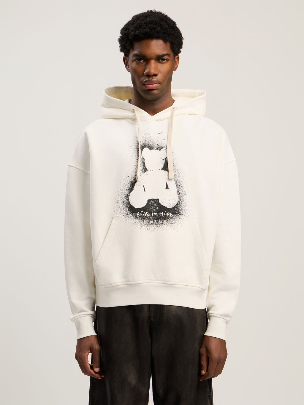 PALM ANGELS Spray Bear Loose Hoodie OFF WHITE - BLACK PMBB17EF25FLE005