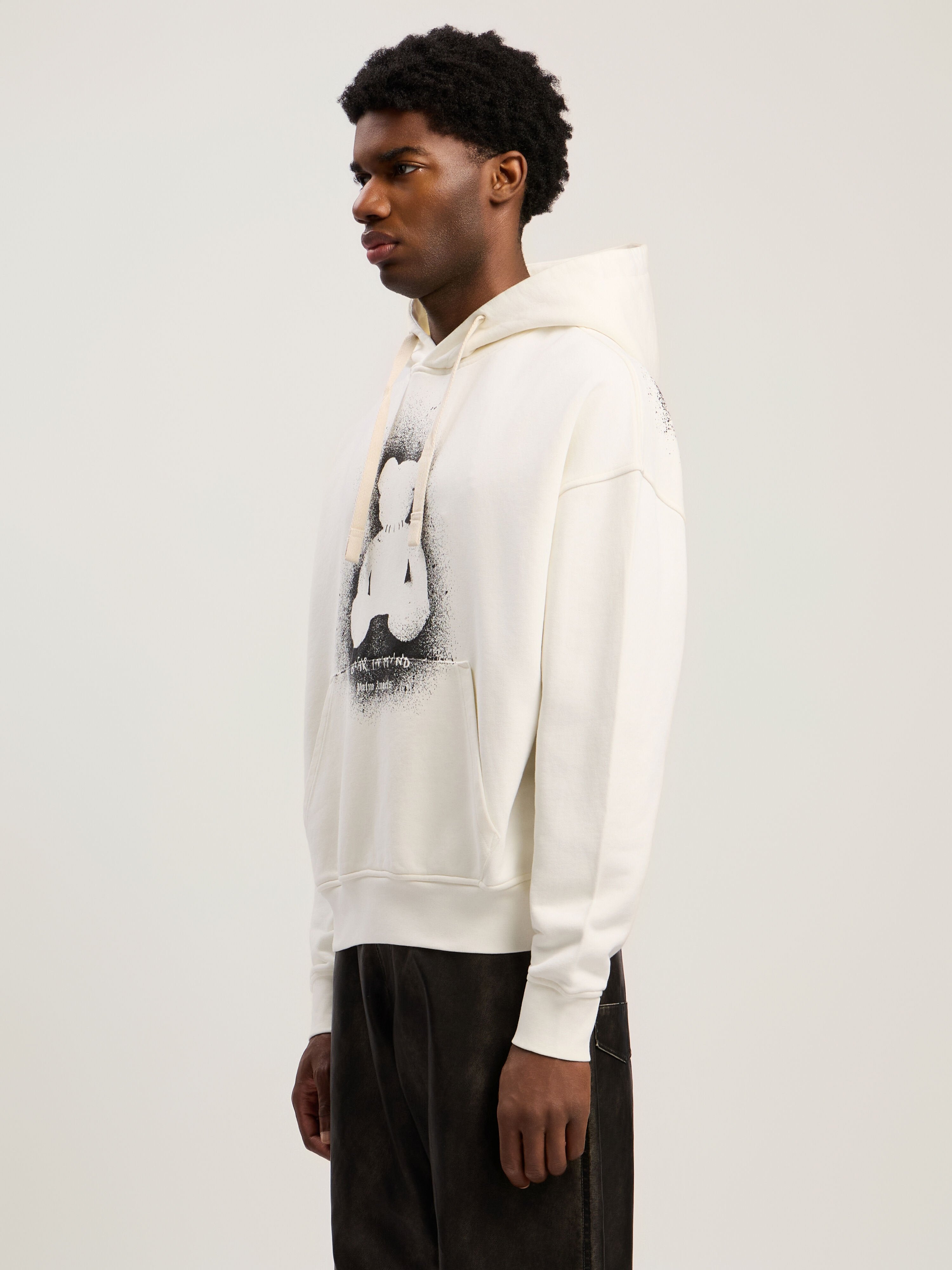 PALM ANGELS Spray Bear Loose Hoodie OFF WHITE - BLACK PMBB17EF25FLE005