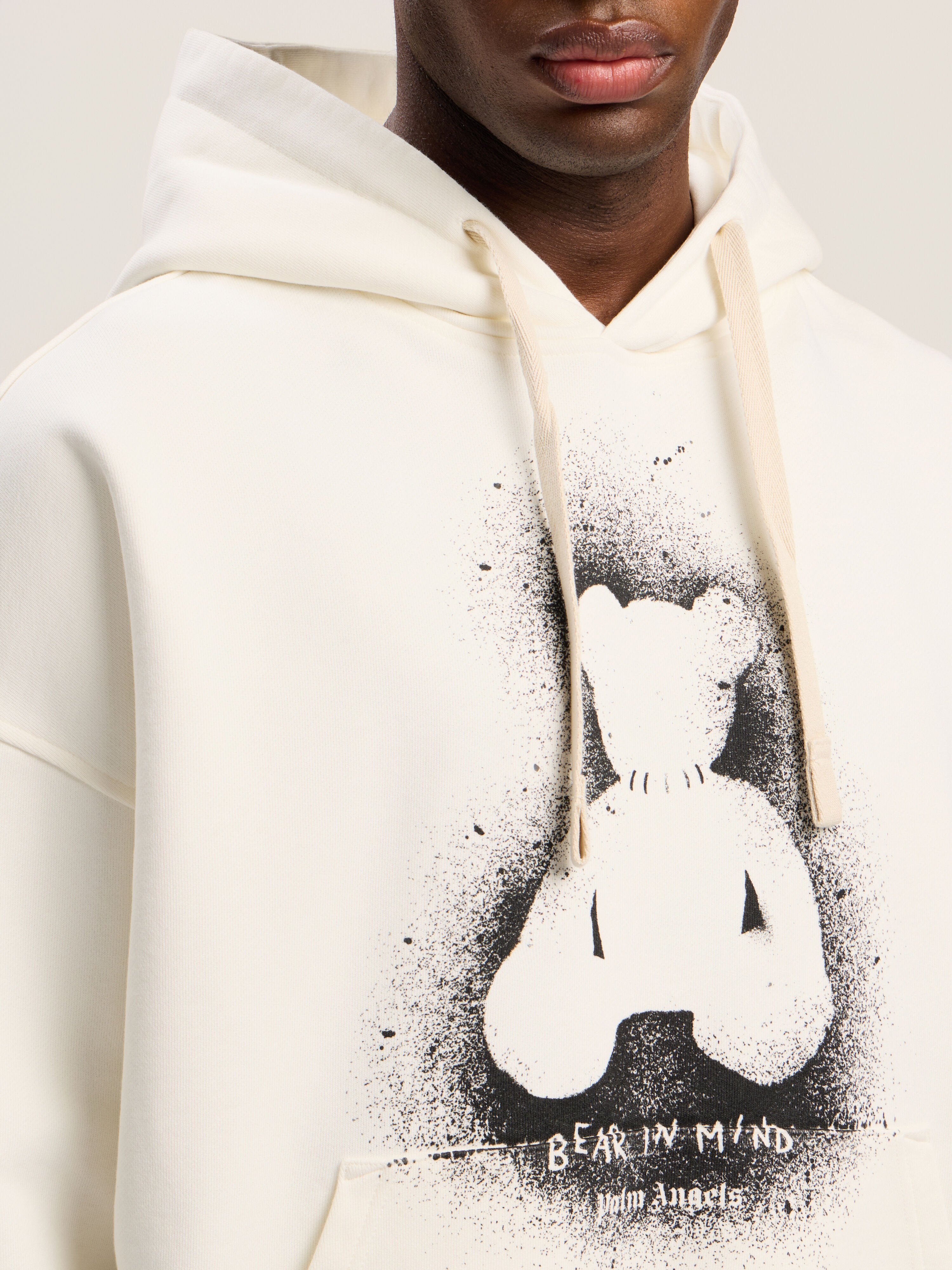 PALM ANGELS Spray Bear Loose Hoodie OFF WHITE - BLACK PMBB17EF25FLE005