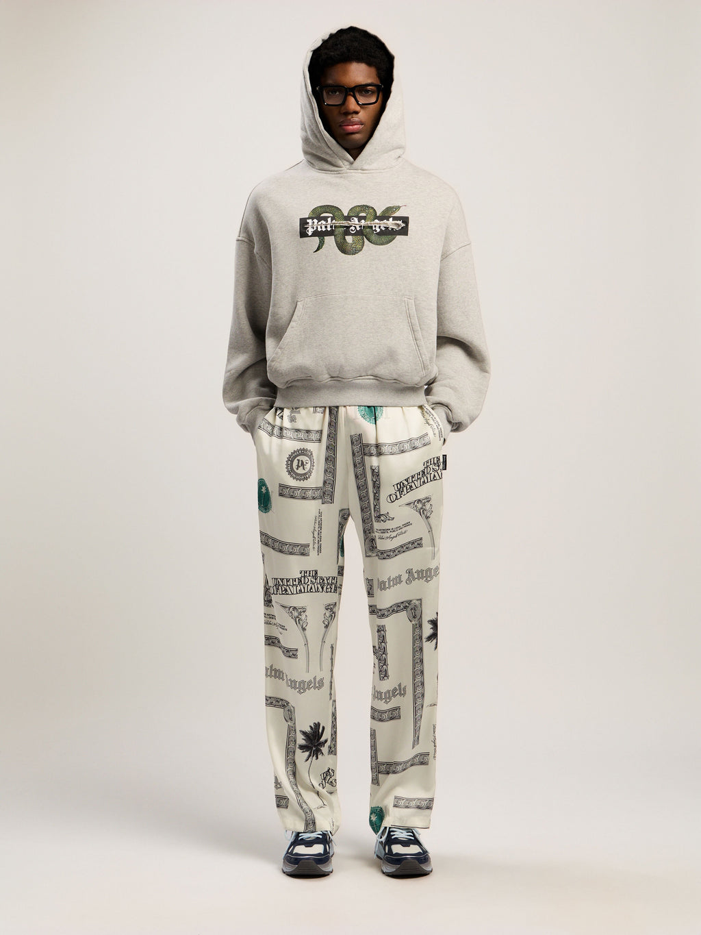 PALM ANGELS Snake Graphic Hoodie GREY MELANGE - GREEN PMBB17GF25FLE001