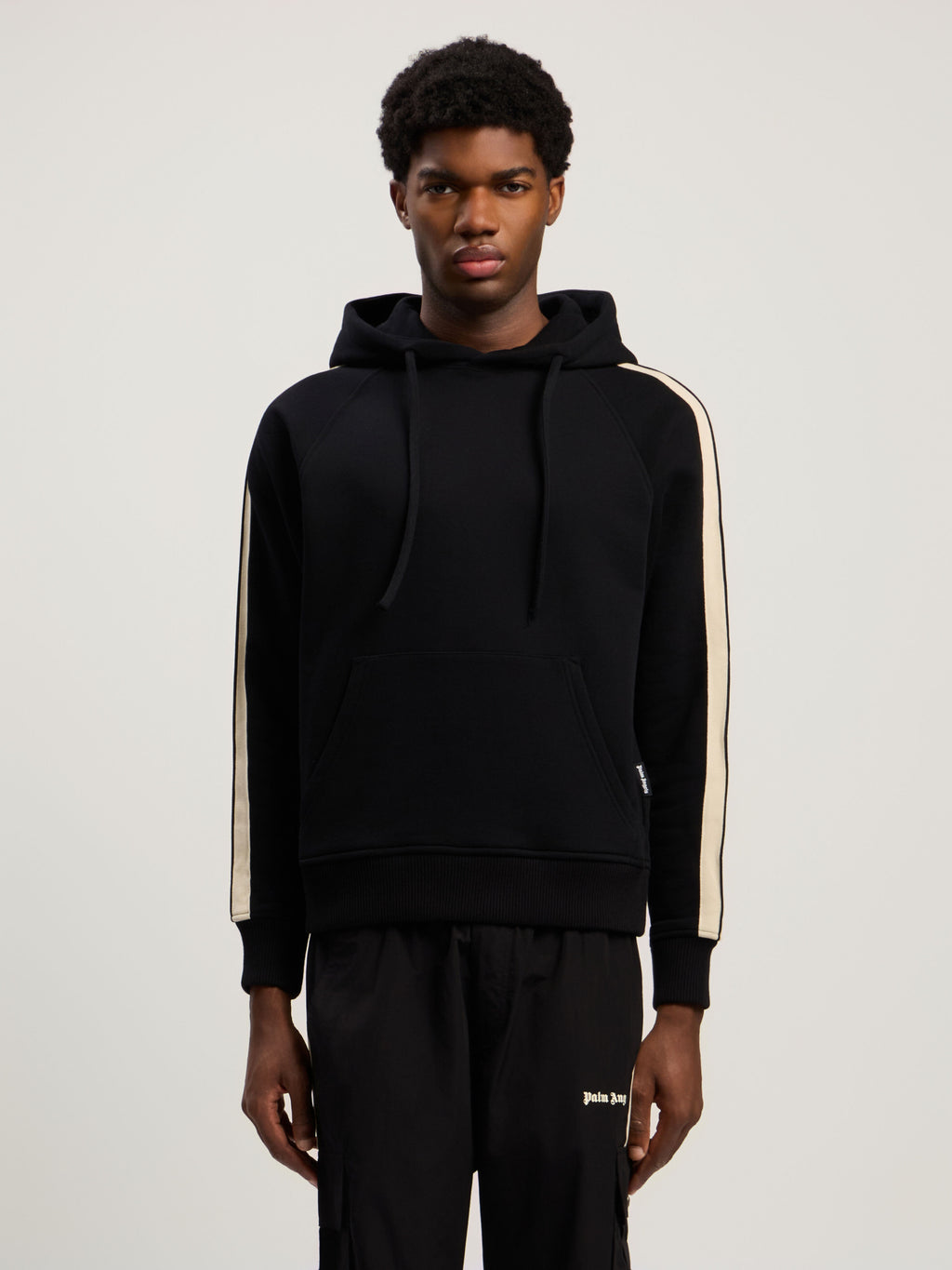 PALM ANGELS Curved Logo Track Hoodie BLACK - OFF WHITE PMBB17HF25FLE001