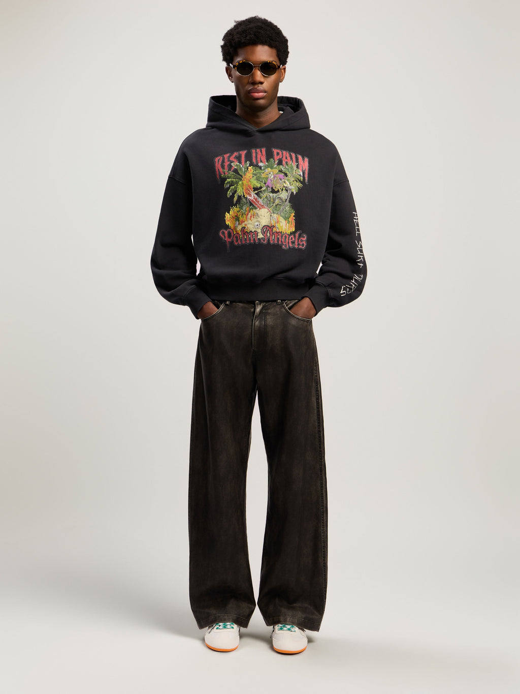 PALM ANGELS Rest In Palm Loose Hoodie BLACK - MULTICOLOR PMBB17IF25FLE001
