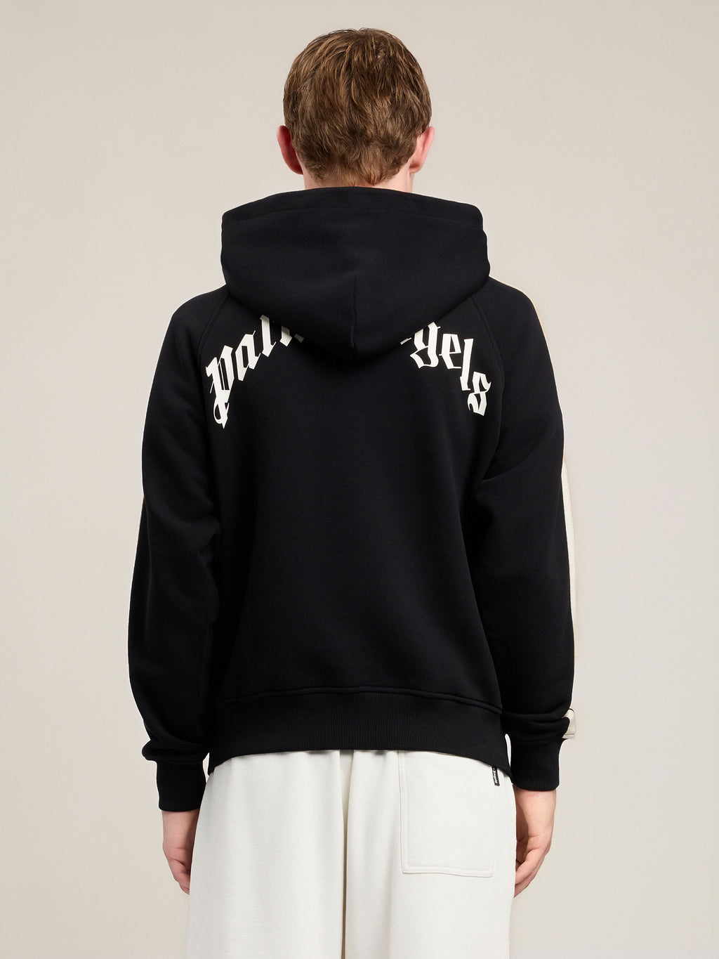 PALM ANGELS Back Curved Logo Track Hoodie BLACK OFF WHITE PMBB17QS26FLE001