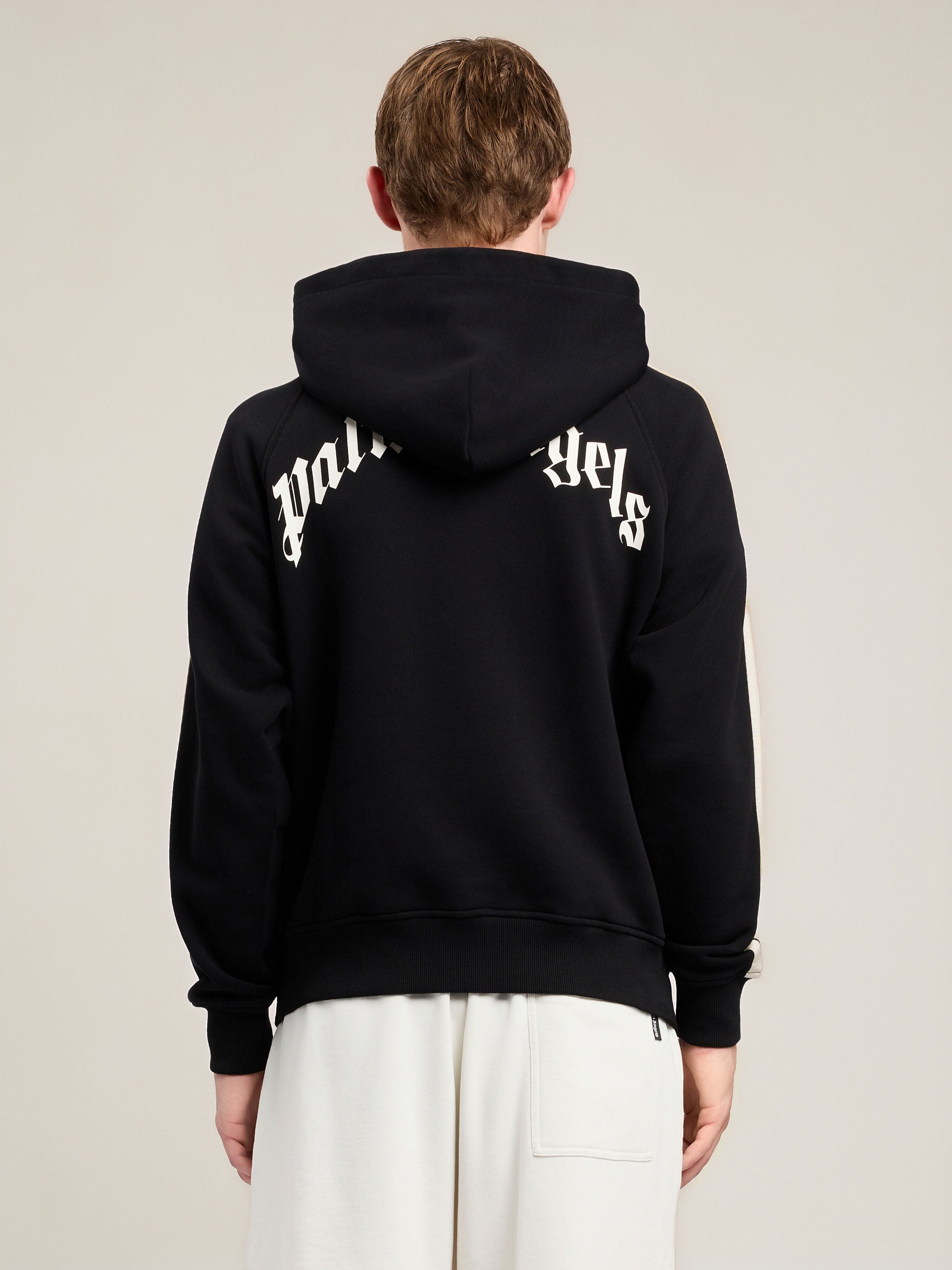PALM ANGELS Back Curved Logo Track Hoodie BLACK OFF WHITE PMBB17QS26FLE001