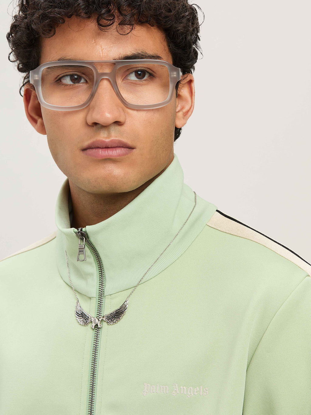 PALM ANGELS  CLASSIC LOGO TRACK JACKET SAGE - OFF WHI SAGE - OFF WHITE PMBD058S25FAB001