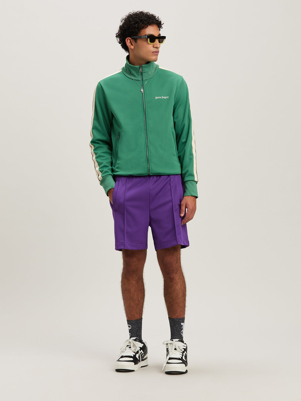 PALM ANGELS  CLASSIC LOGO TRACK JACKET FOREST GREEN - FOREST GREEN - OFF WHITE PMBD058S25FAB001