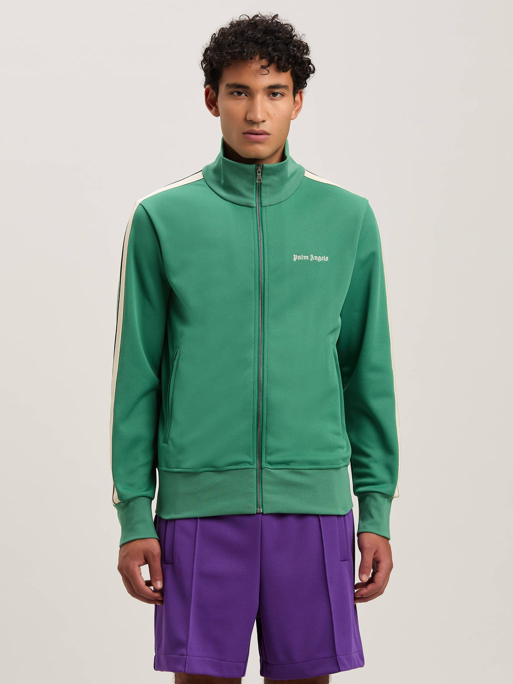 PALM ANGELS  CLASSIC LOGO TRACK JACKET FOREST GREEN - FOREST GREEN - OFF WHITE PMBD058S25FAB001