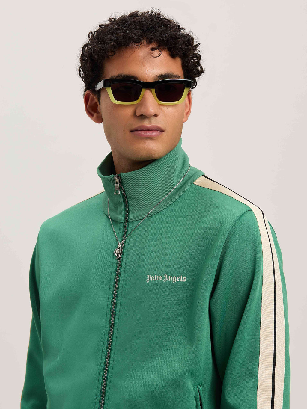 PALM ANGELS  CLASSIC LOGO TRACK JACKET FOREST GREEN - FOREST GREEN - OFF WHITE PMBD058S25FAB001