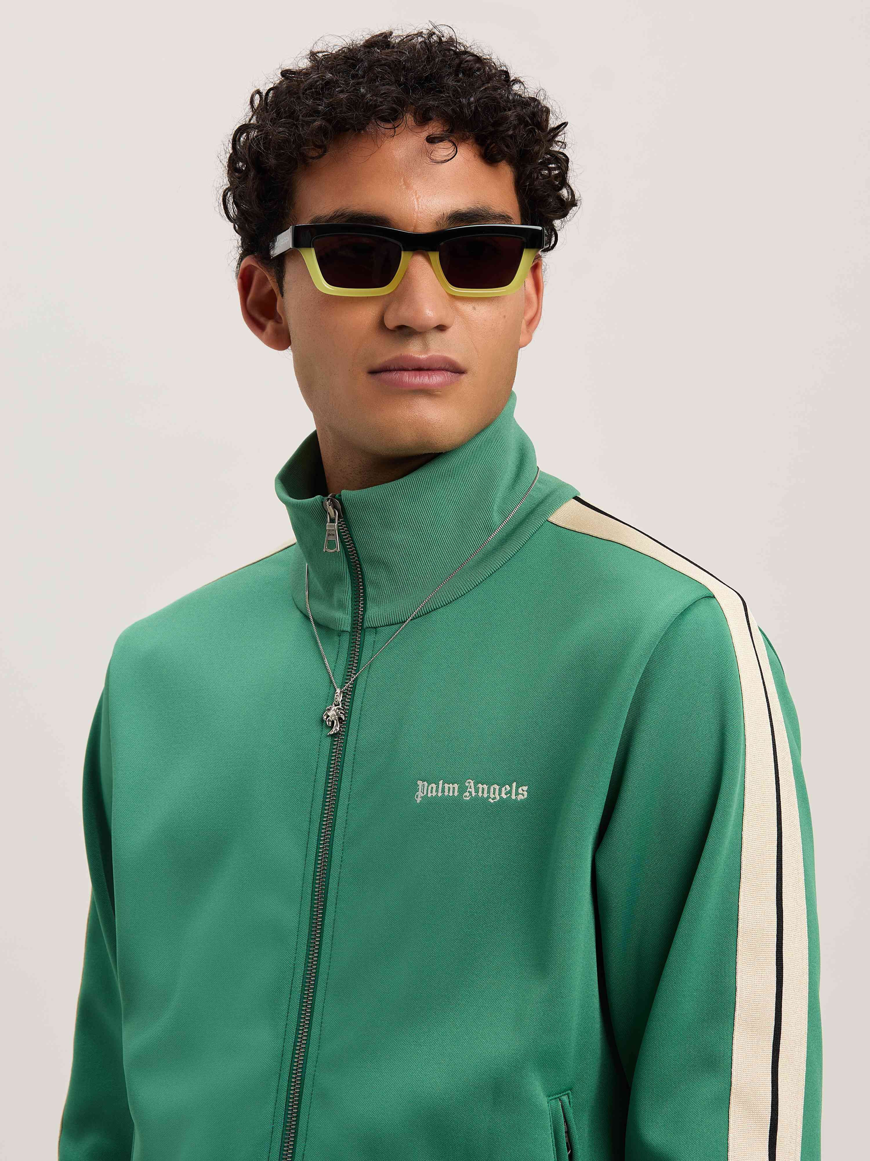 PALM ANGELS  CLASSIC LOGO TRACK JACKET FOREST GREEN - FOREST GREEN - OFF WHITE PMBD058S25FAB001