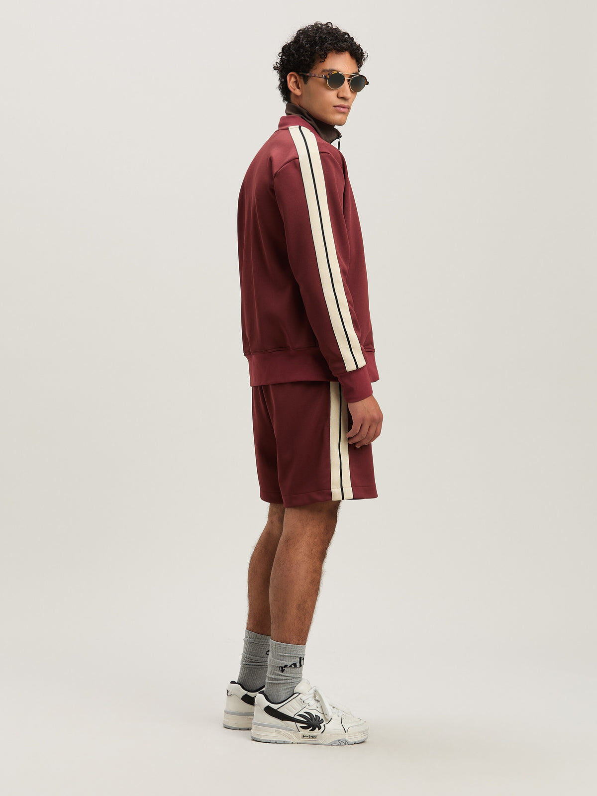 PALM ANGELS  CLASSIC LOGO BOMBER TRACK JKT BURGUNDY - BURGUNDY - OFF WHITE PMBD061S25FAB001