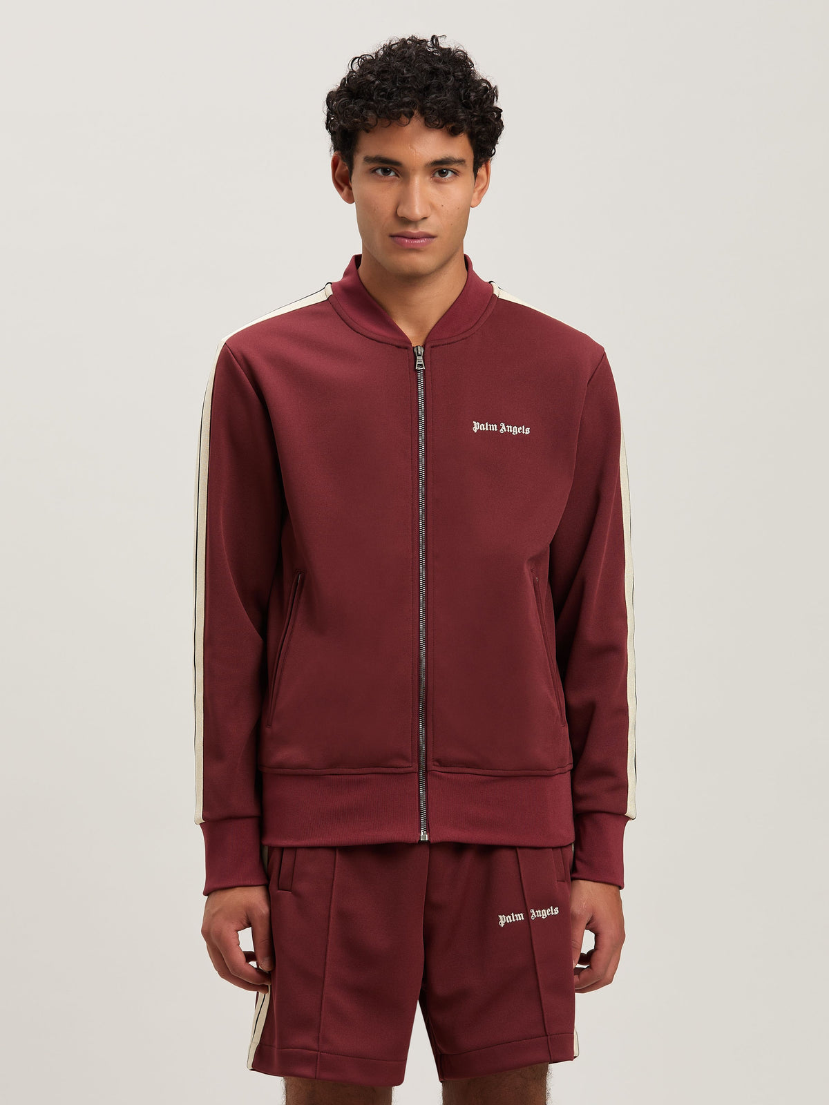 PALM ANGELS  CLASSIC LOGO BOMBER TRACK JKT BURGUNDY - BURGUNDY - OFF WHITE PMBD061S25FAB001
