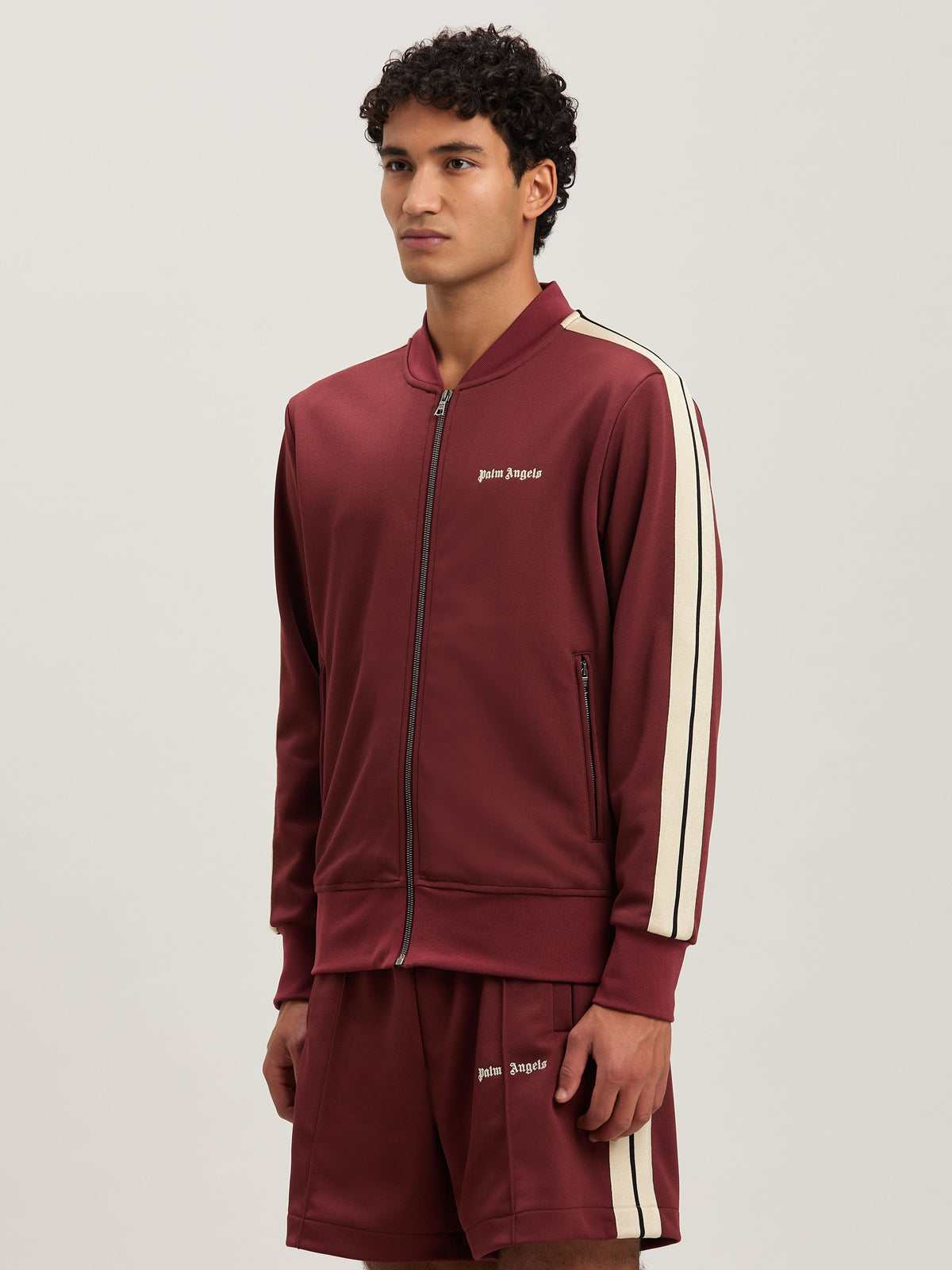 PALM ANGELS  CLASSIC LOGO BOMBER TRACK JKT BURGUNDY - BURGUNDY - OFF WHITE PMBD061S25FAB001
