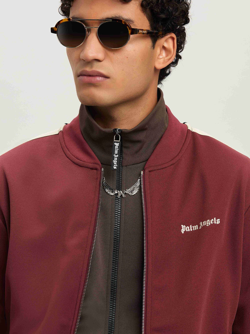 PALM ANGELS  CLASSIC LOGO BOMBER TRACK JKT BURGUNDY - BURGUNDY - OFF WHITE PMBD061S25FAB001