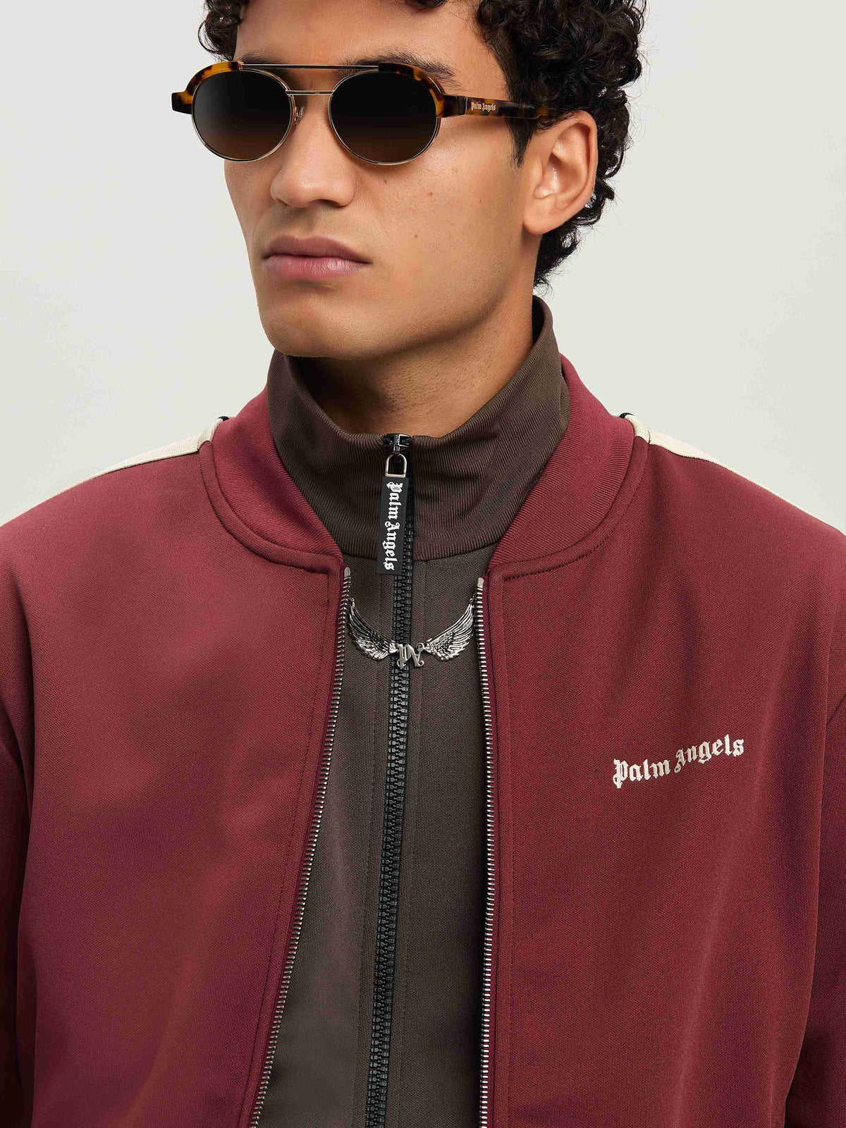 PALM ANGELS  CLASSIC LOGO BOMBER TRACK JKT BURGUNDY - BURGUNDY - OFF WHITE PMBD061S25FAB001