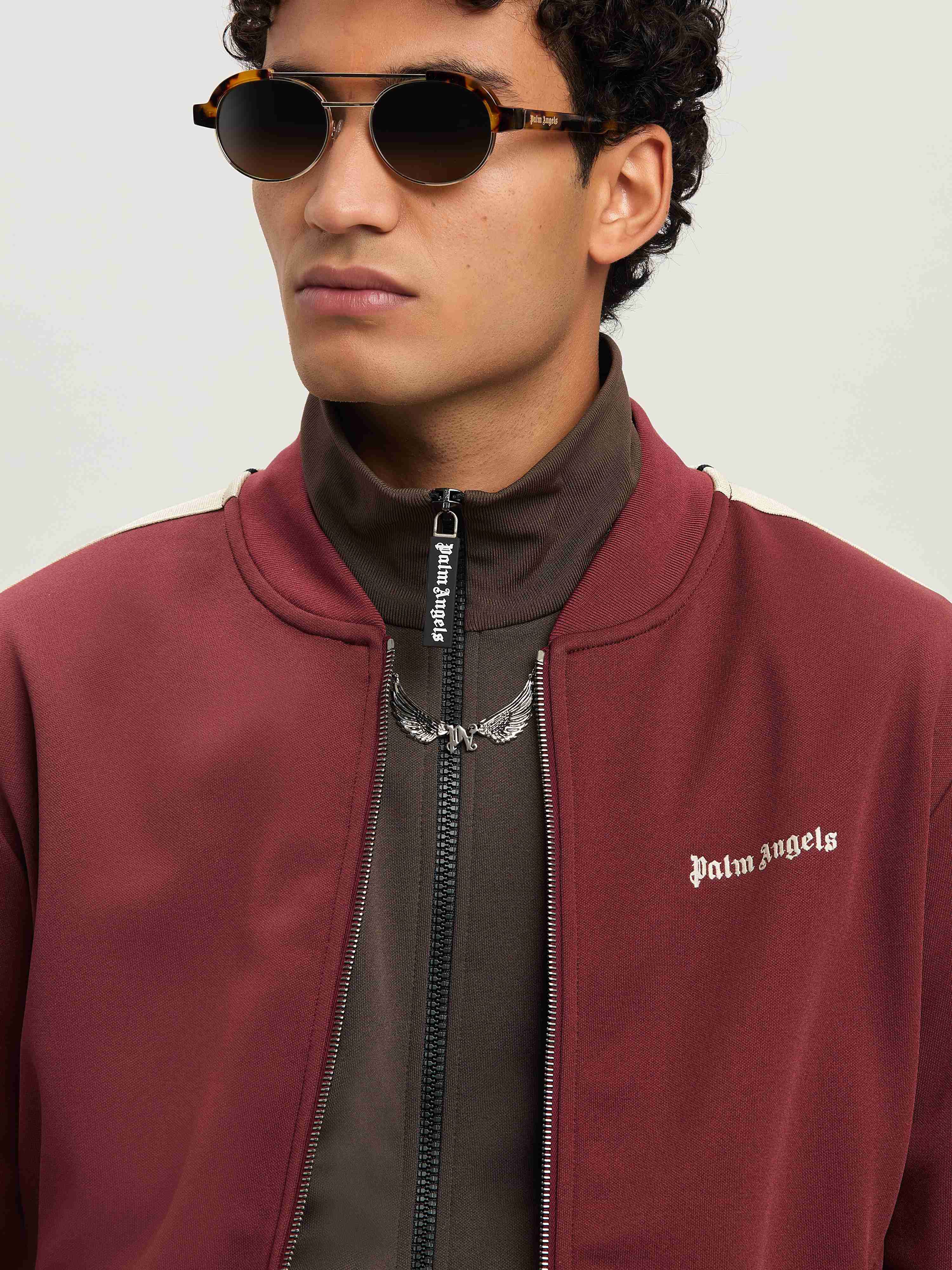 PALM ANGELS  CLASSIC LOGO BOMBER TRACK JKT BURGUNDY - BURGUNDY - OFF WHITE PMBD061S25FAB001